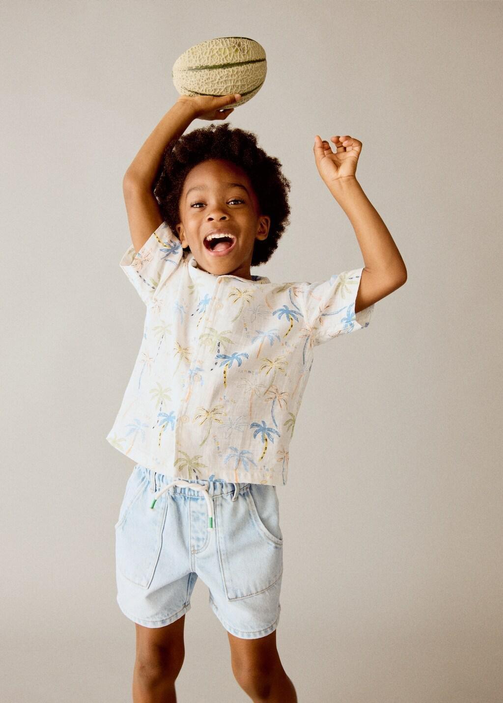 Blue Denim Bermuda Shorts With Drawstring, Baby Boy, Open Blue, large image number 0