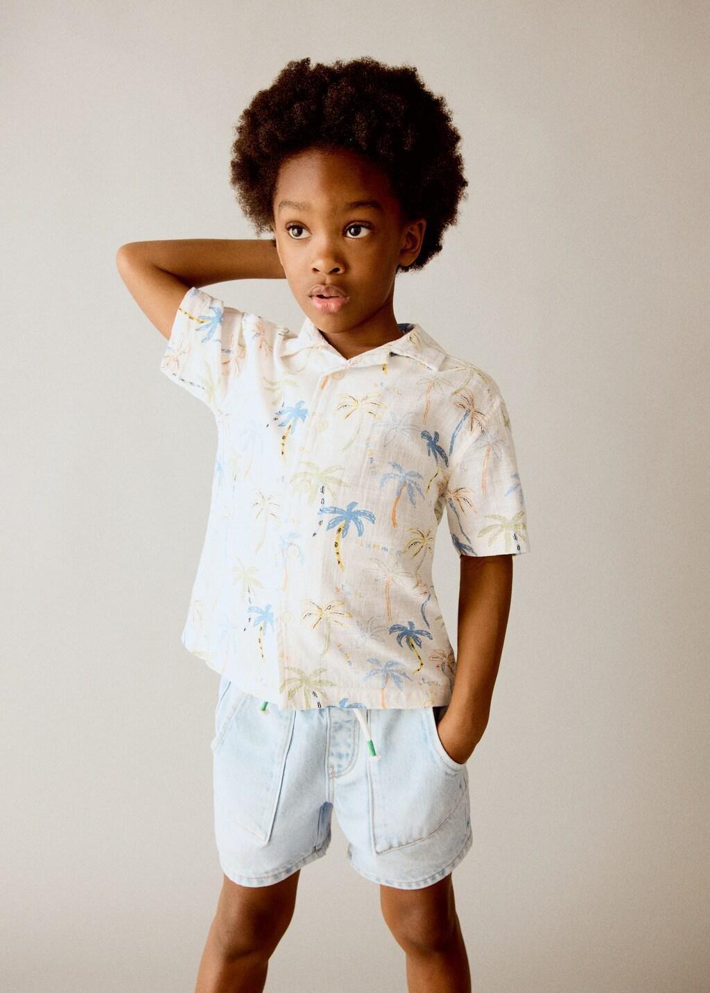Blue Denim Bermuda Shorts With Drawstring, Baby Boy, Open Blue, large image number 3