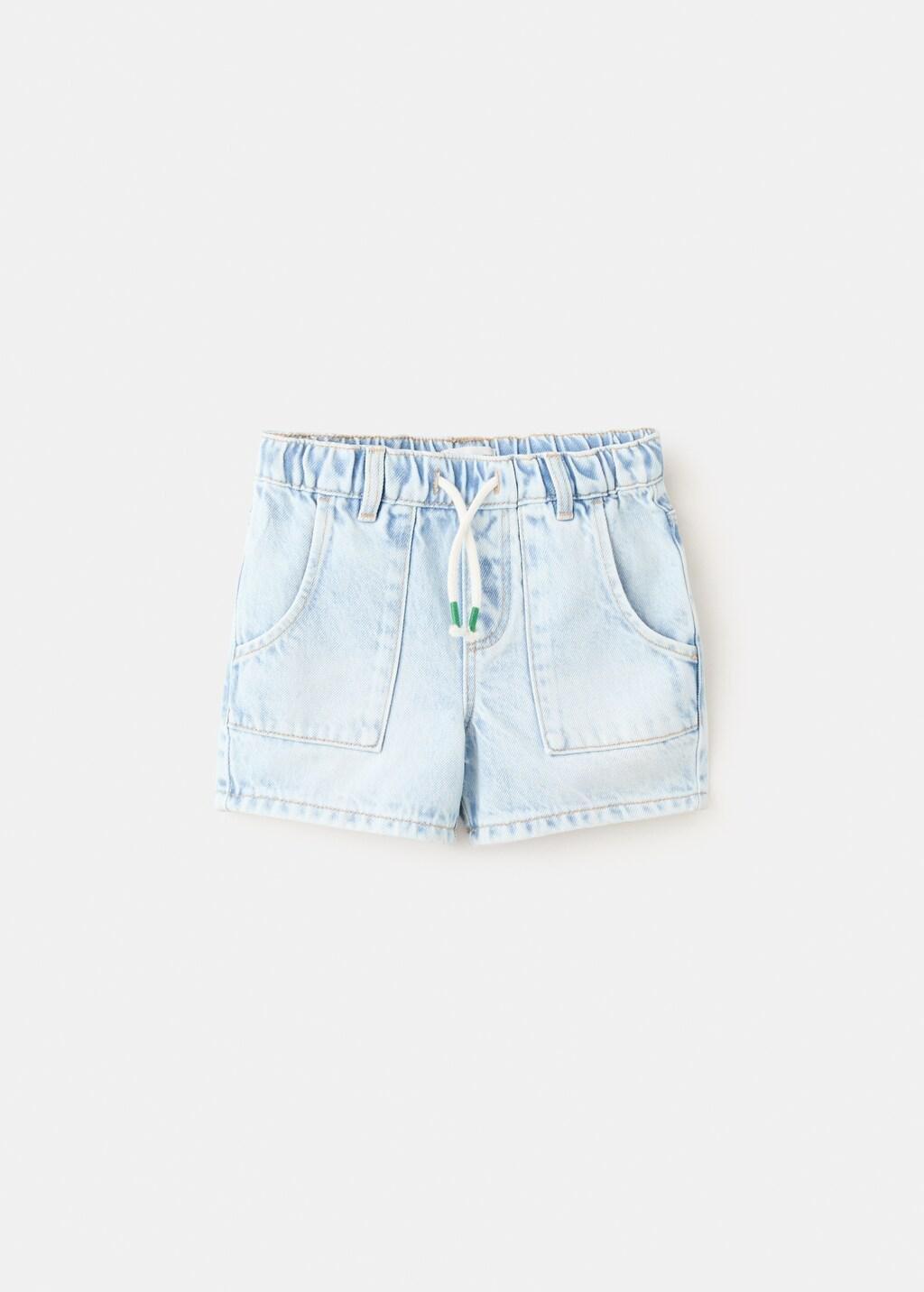 Blue Denim Bermuda Shorts With Drawstring, Baby Boy, Open Blue, large image number 6