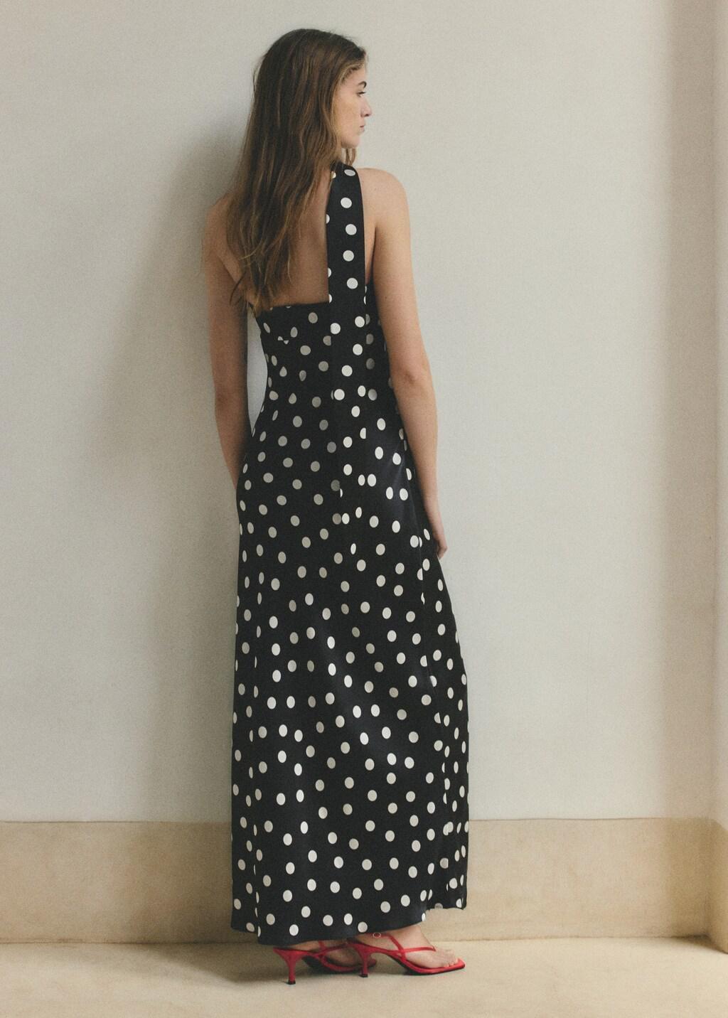 Black Polka-Dot Satin-Finish Dress, Black, large image number 2