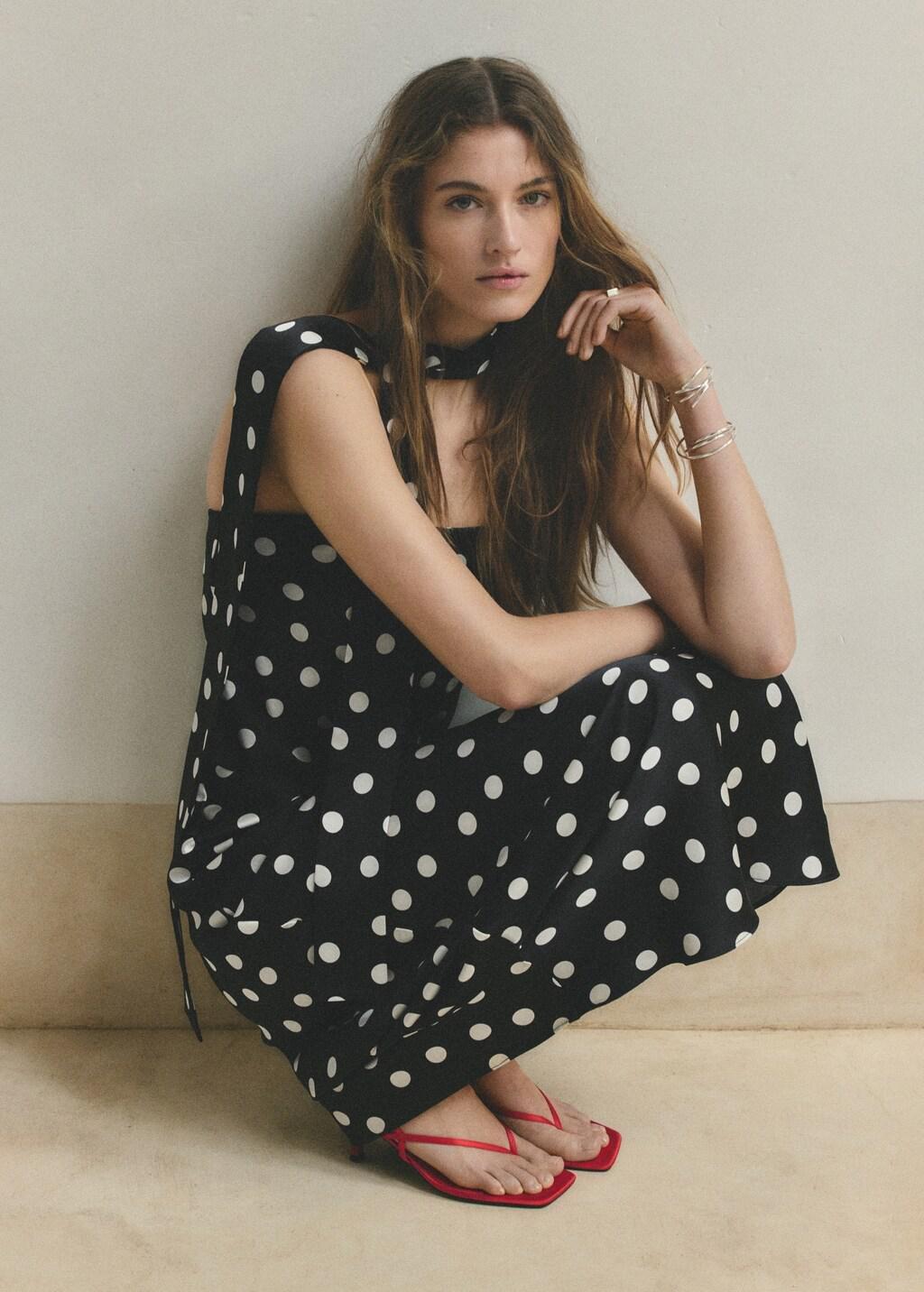 Black Polka-Dot Satin-Finish Dress, Black, large image number 3