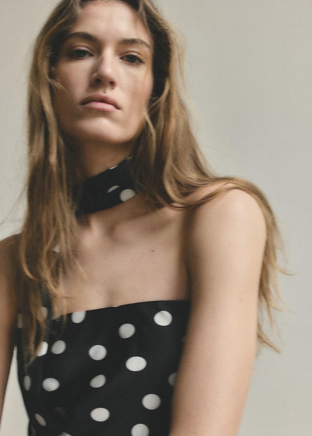 Black Polka-Dot Satin-Finish Dress, Black, large image number 4