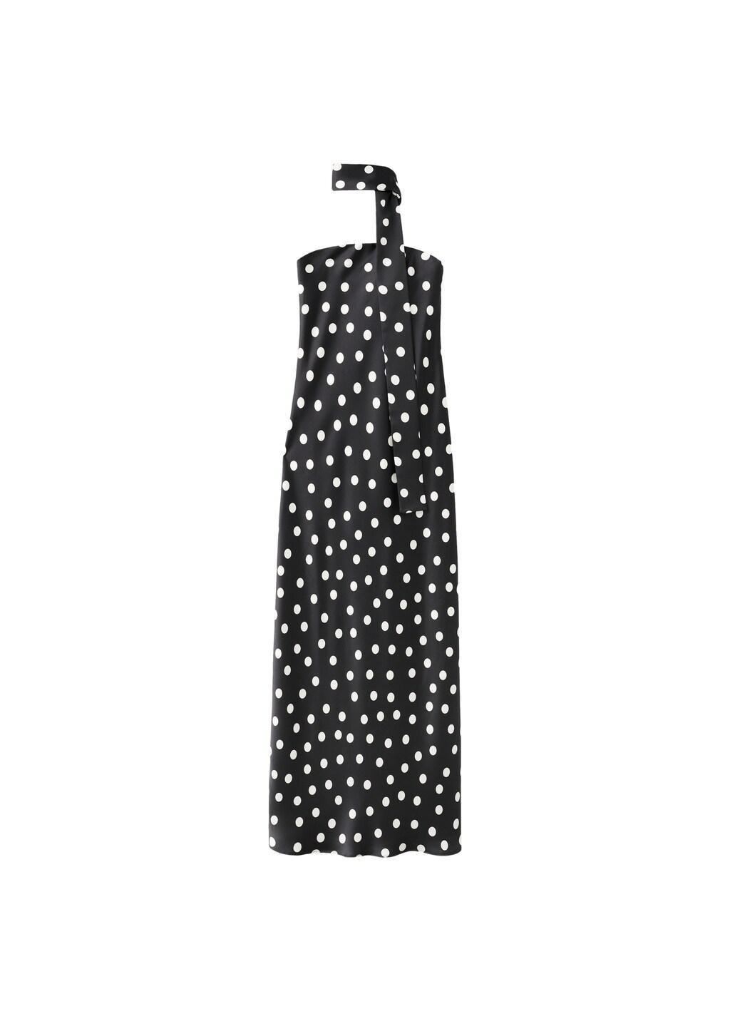 Black Polka-Dot Satin-Finish Dress, Black, large image number 6