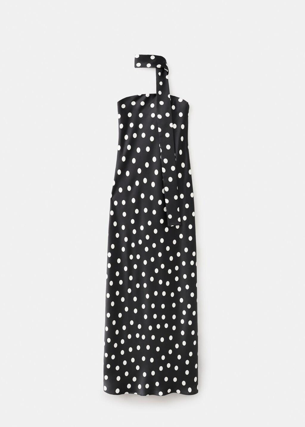 Black Polka-Dot Satin-Finish Dress, Black, large image number 7