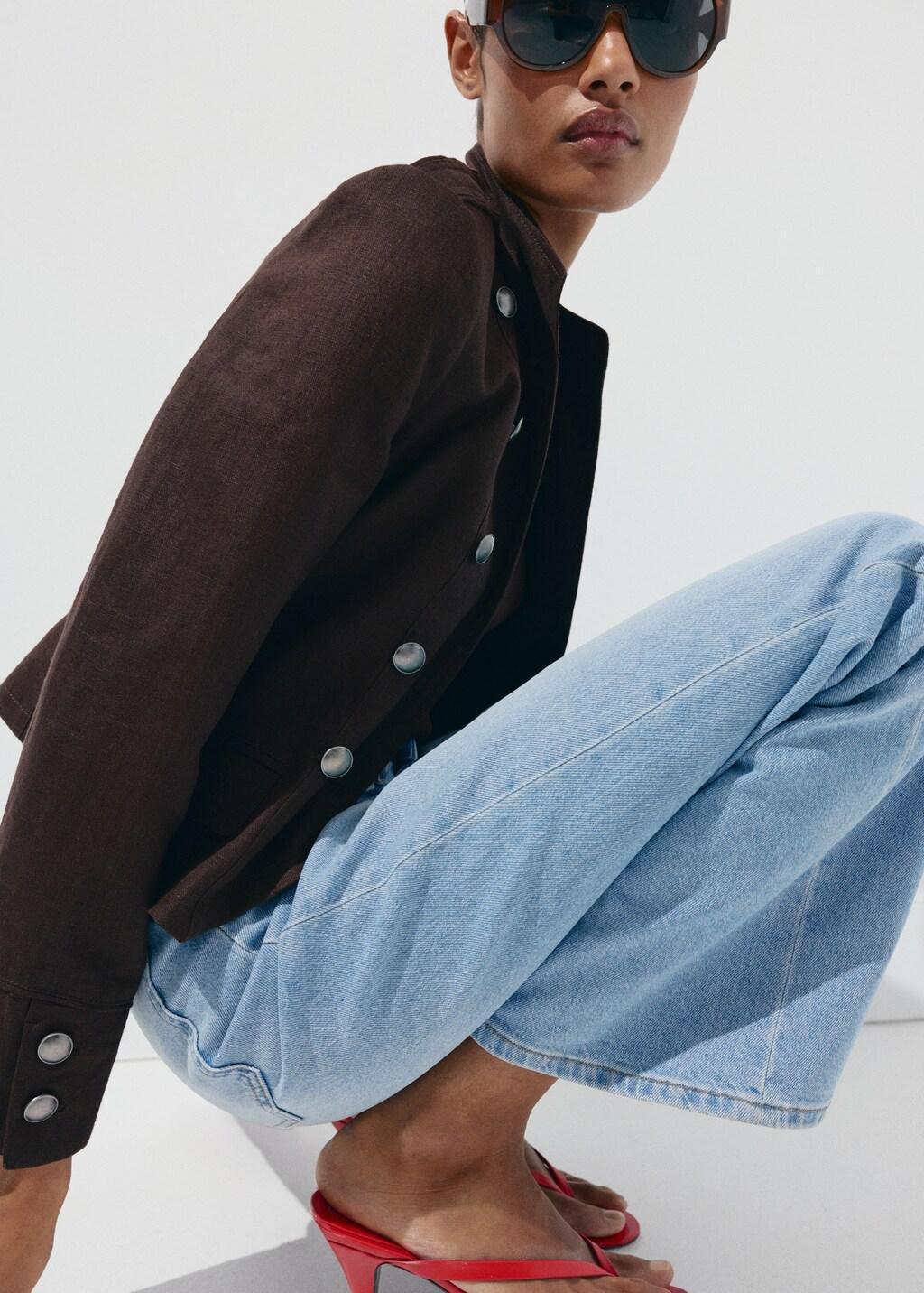 Blue Wide Leg Mid-Rise Jeans With Pockets, Open Blue, large image number 0