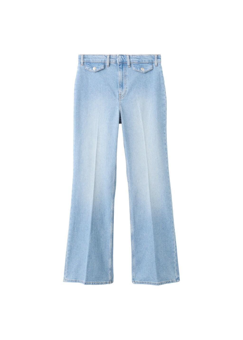 Blue Wide Leg Mid-Rise Jeans With Pockets, Open Blue, large image number 6