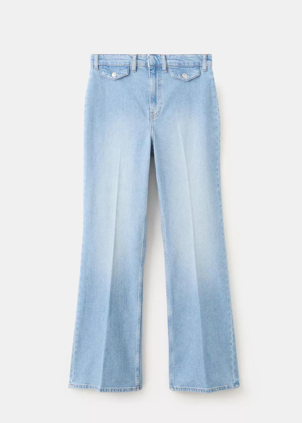 Blue Wide Leg Mid-Rise Jeans With Pockets, Open Blue, large image number 7