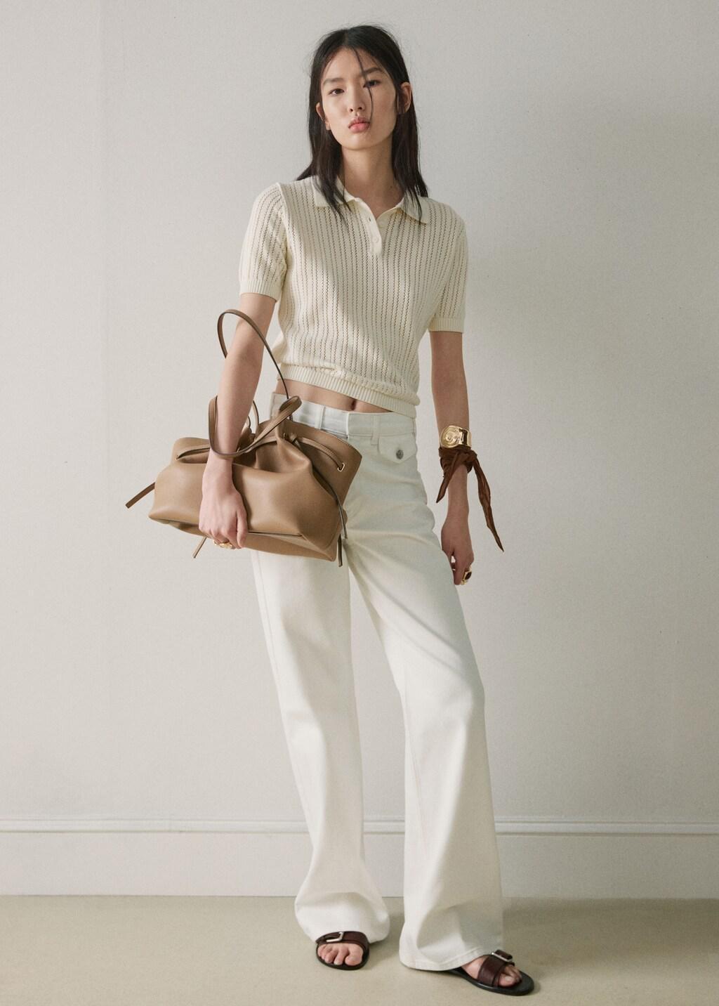 White Wide Leg Mid-Rise Jeans With Pockets, 0201_01, large image number 0