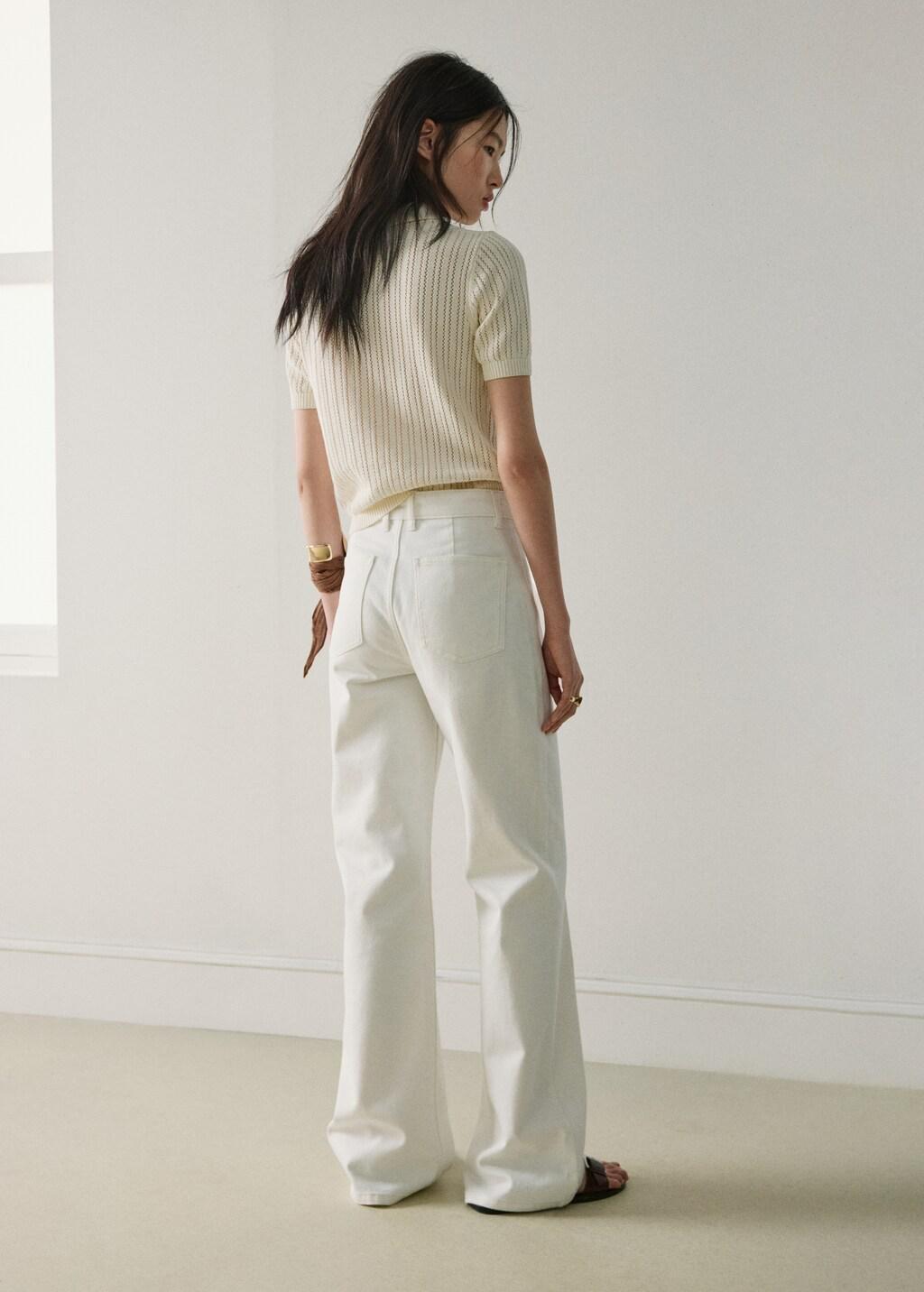 White Wide Leg Mid-Rise Jeans With Pockets, 0201_01, large image number 2