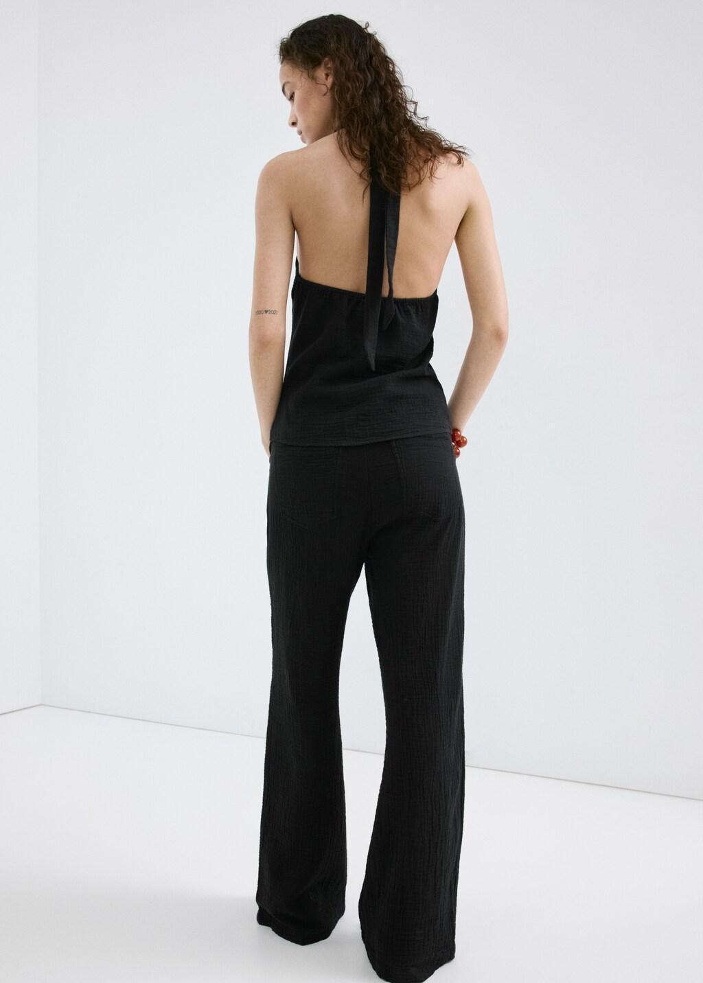 Black Halter-Neck Top With Buttons, Black, large image number 2