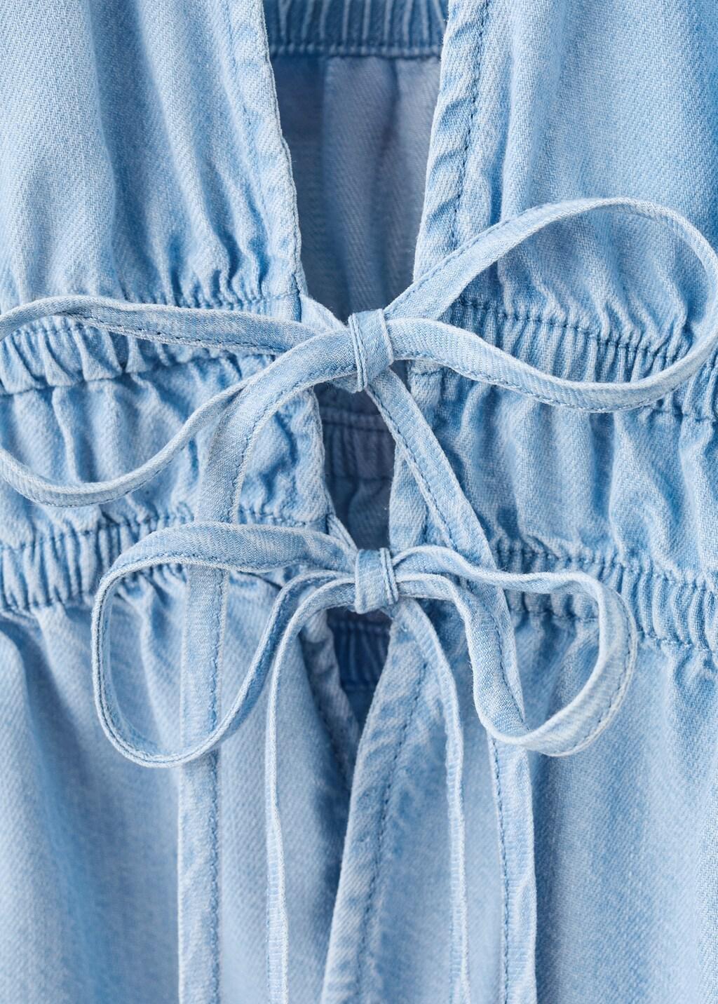 Blue V-Neck Denim Top With Bow, 0201_TC, large image number 1