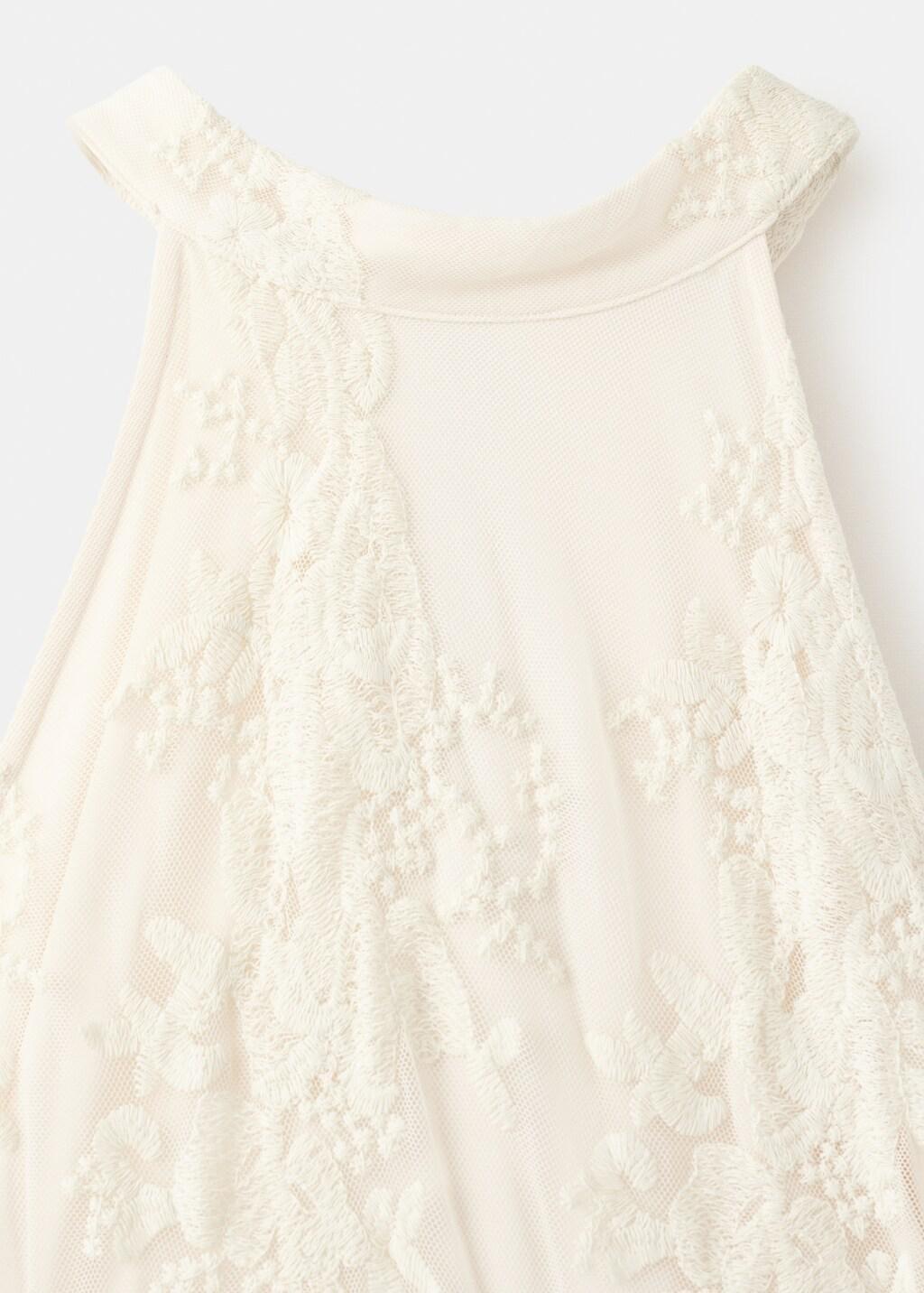 Beige Embroidered Tulle Dress With Frills, Light Beige, large image number 1