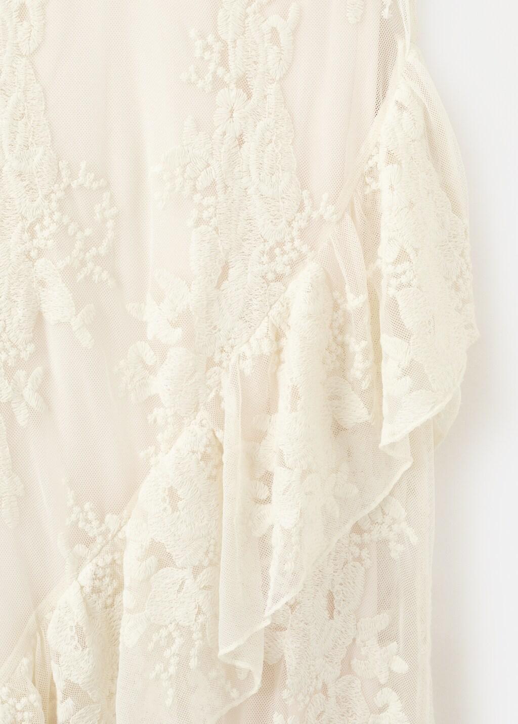 Beige Embroidered Tulle Dress With Frills, Light Beige, large image number 5