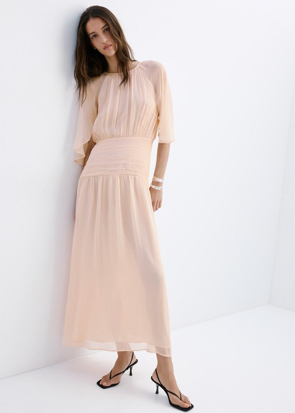 Pink Ruched Chiffon Dress, Light-Pastel Pink, large image number 0