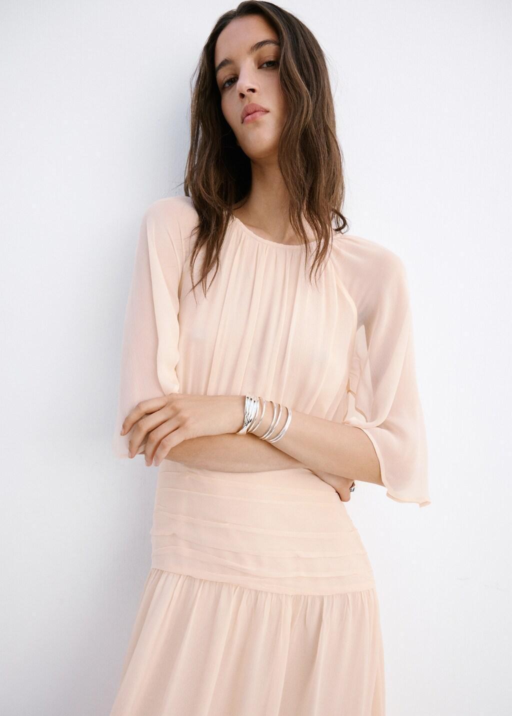 Pink Ruched Chiffon Dress, Light-Pastel Pink, large image number 3
