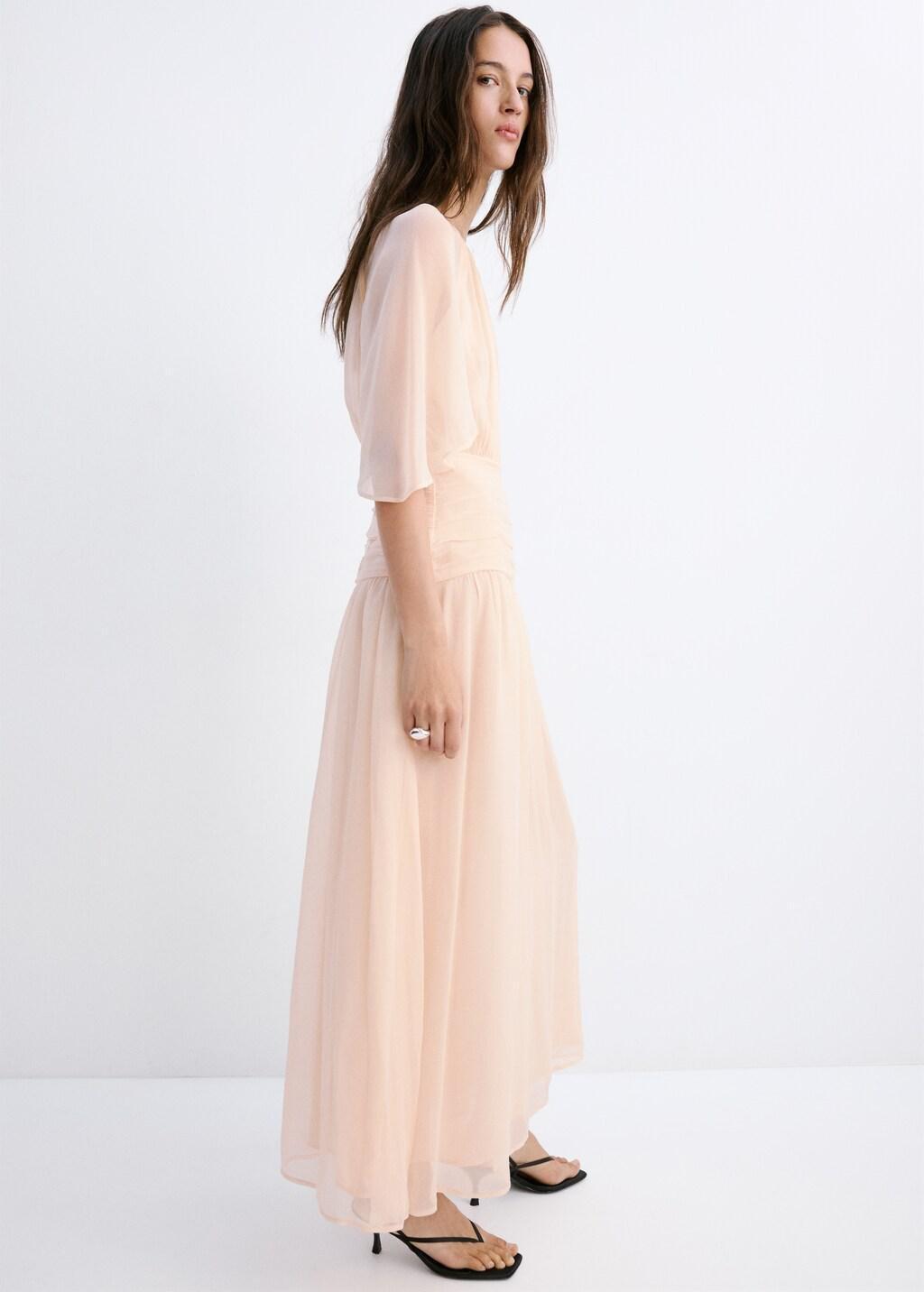 Pink Ruched Chiffon Dress, Light-Pastel Pink, large image number 4