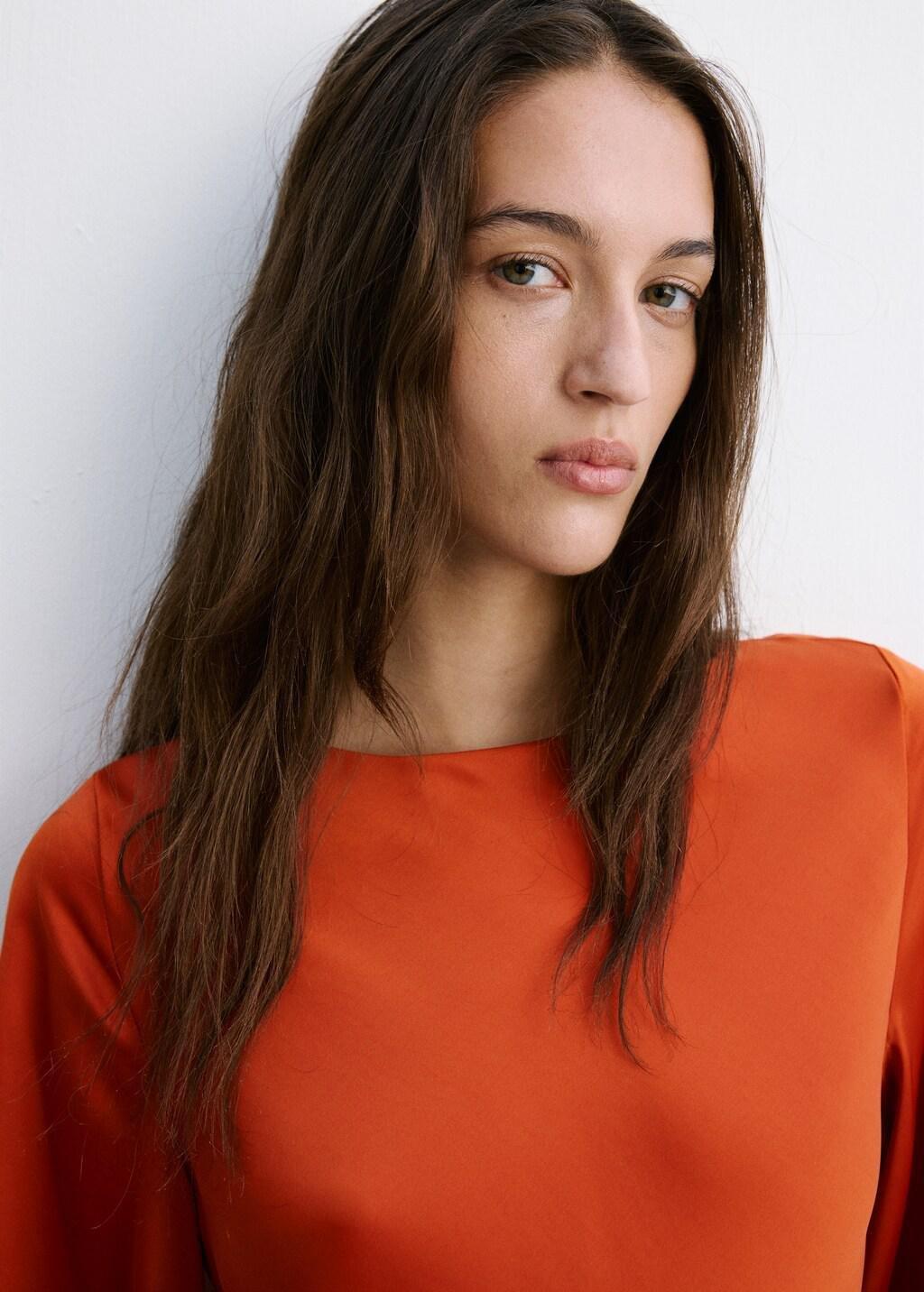 Orange Flared-Sleeve Satin Dress, 0201_79, large image number 4