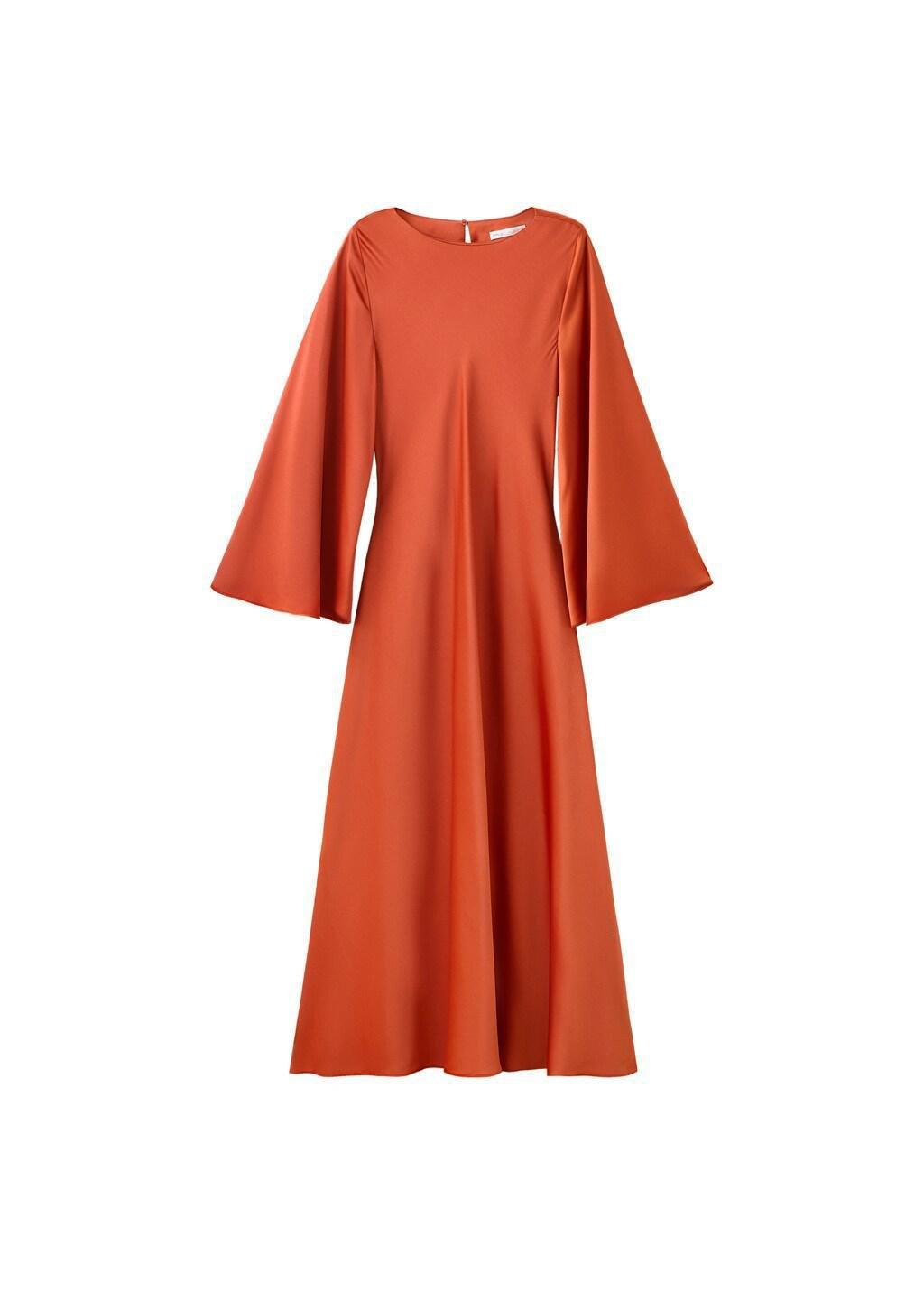 Orange Flared-Sleeve Satin Dress, 0201_79, large image number 7