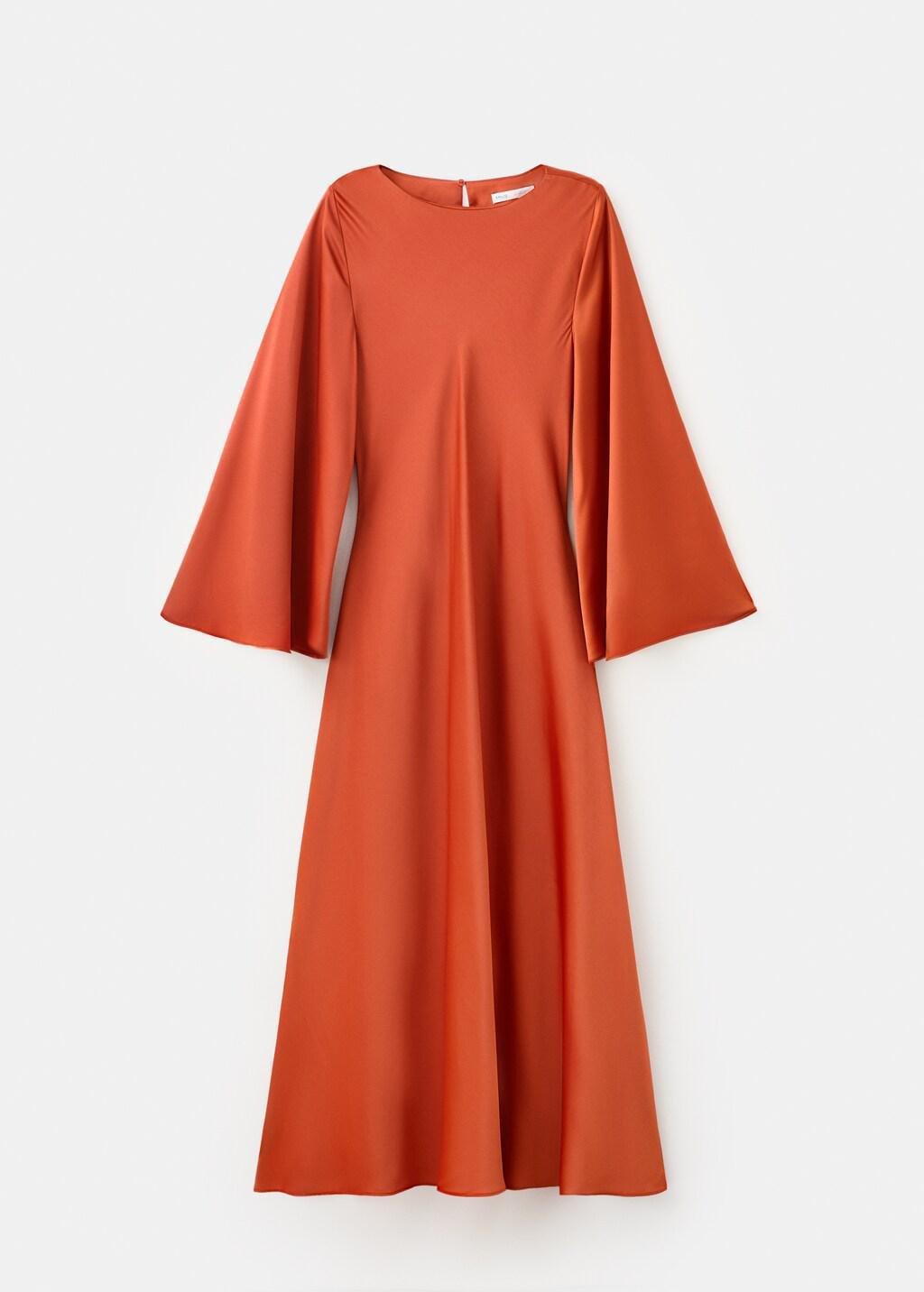 Orange Flared-Sleeve Satin Dress, 0201_79, large image number 8