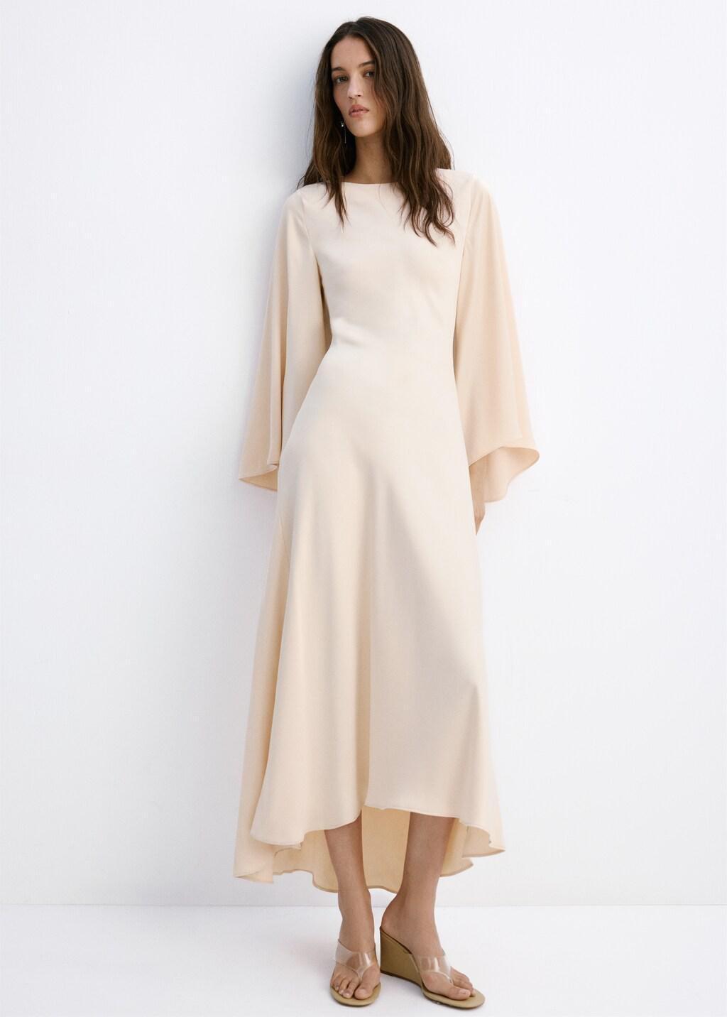 Pink Lt Pastel Flared-Sleeve Satin Dress, 0201_83, large image number 0