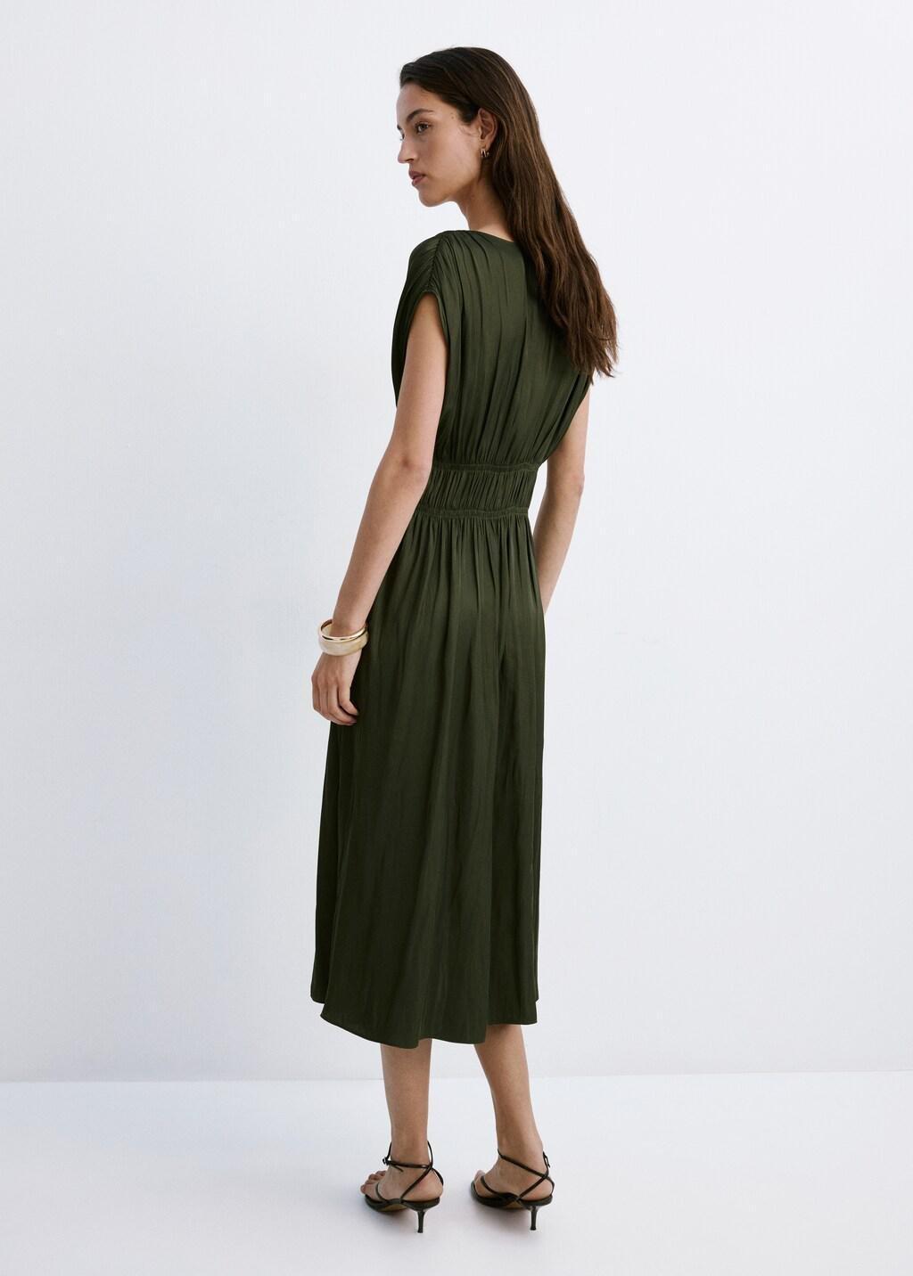 Khaki Gathered Midi-Dress, Beige - Khaki, large image number 2