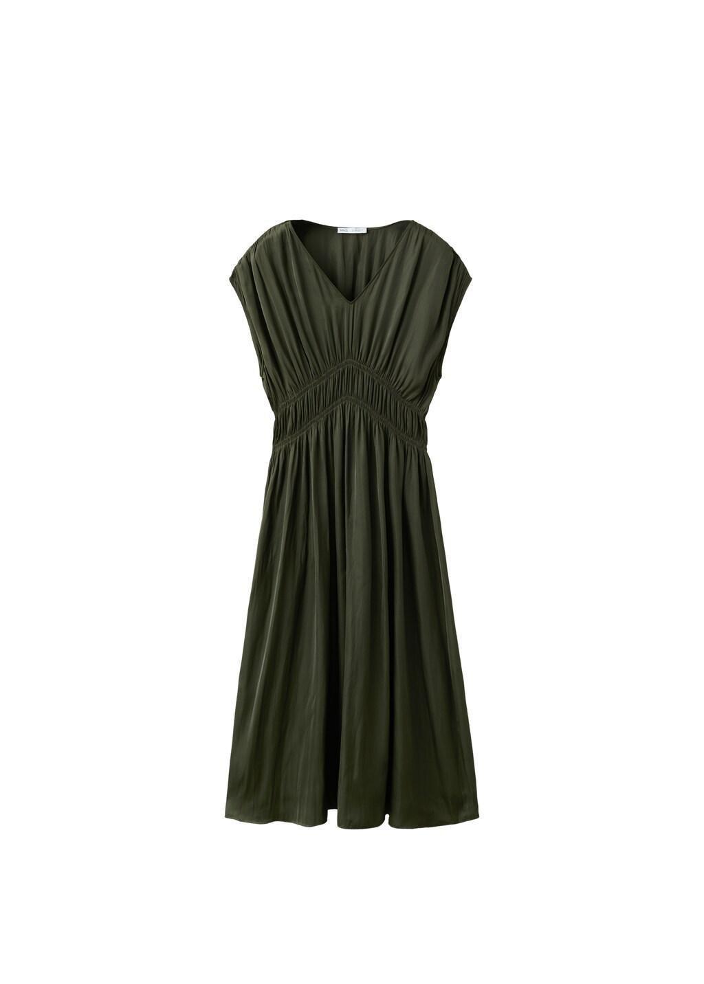 Khaki Gathered Midi-Dress, Beige - Khaki, large image number 5