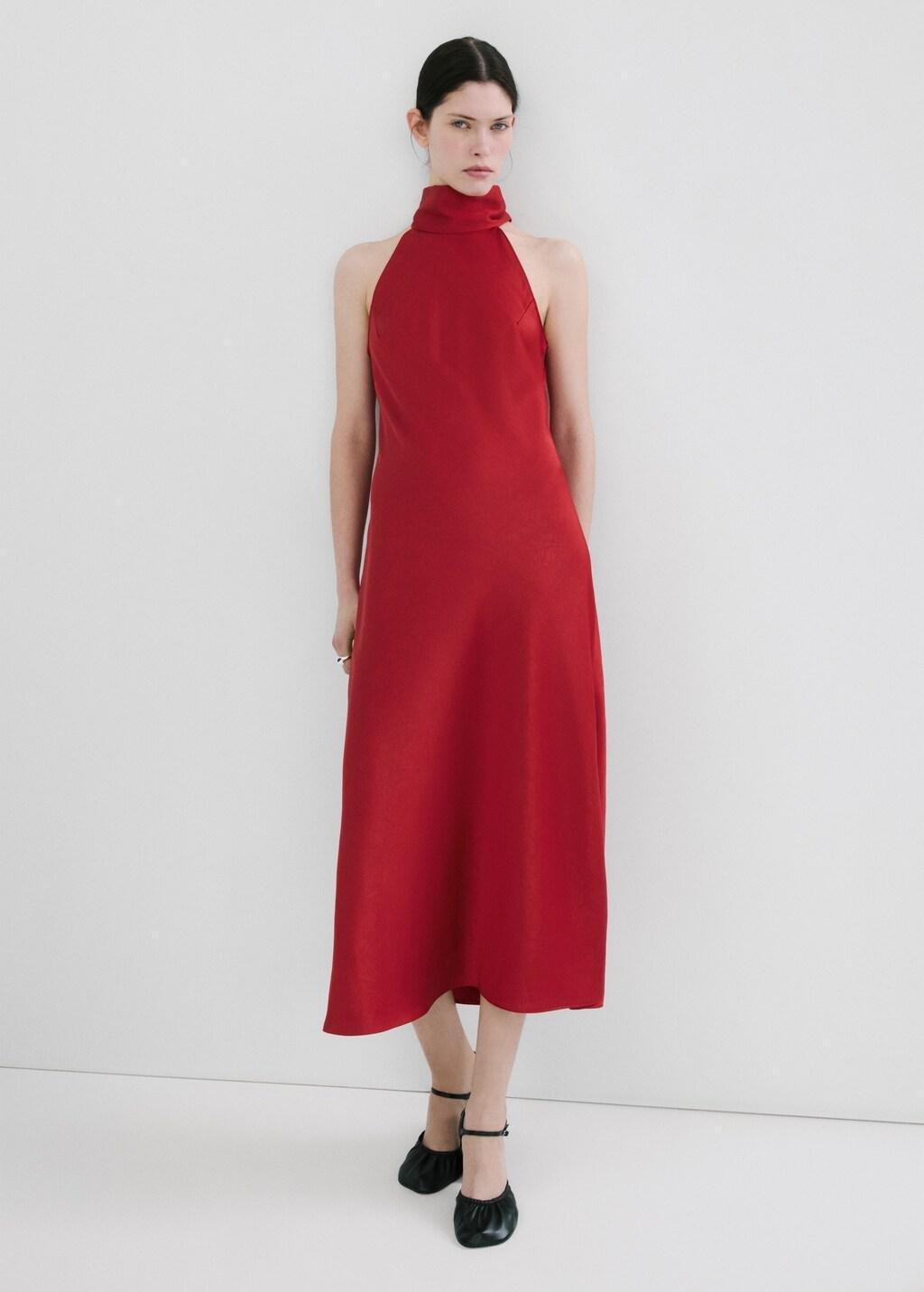 RED Wrinkled effect halter dress, Red, large image number 0
