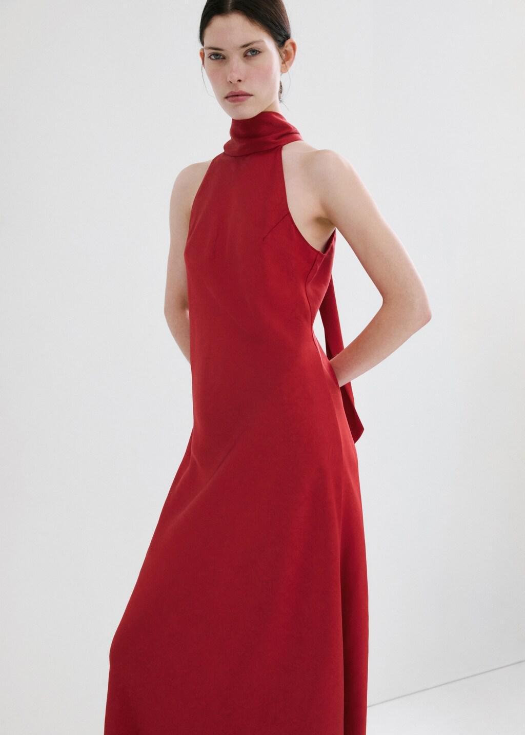 RED Wrinkled effect halter dress, Red, large image number 3