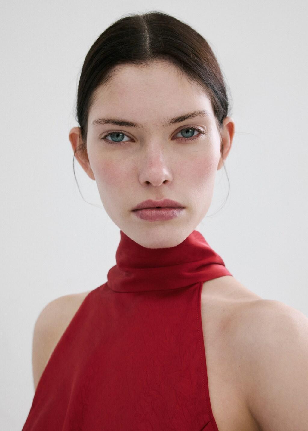 RED Wrinkled effect halter dress, Red, large image number 4