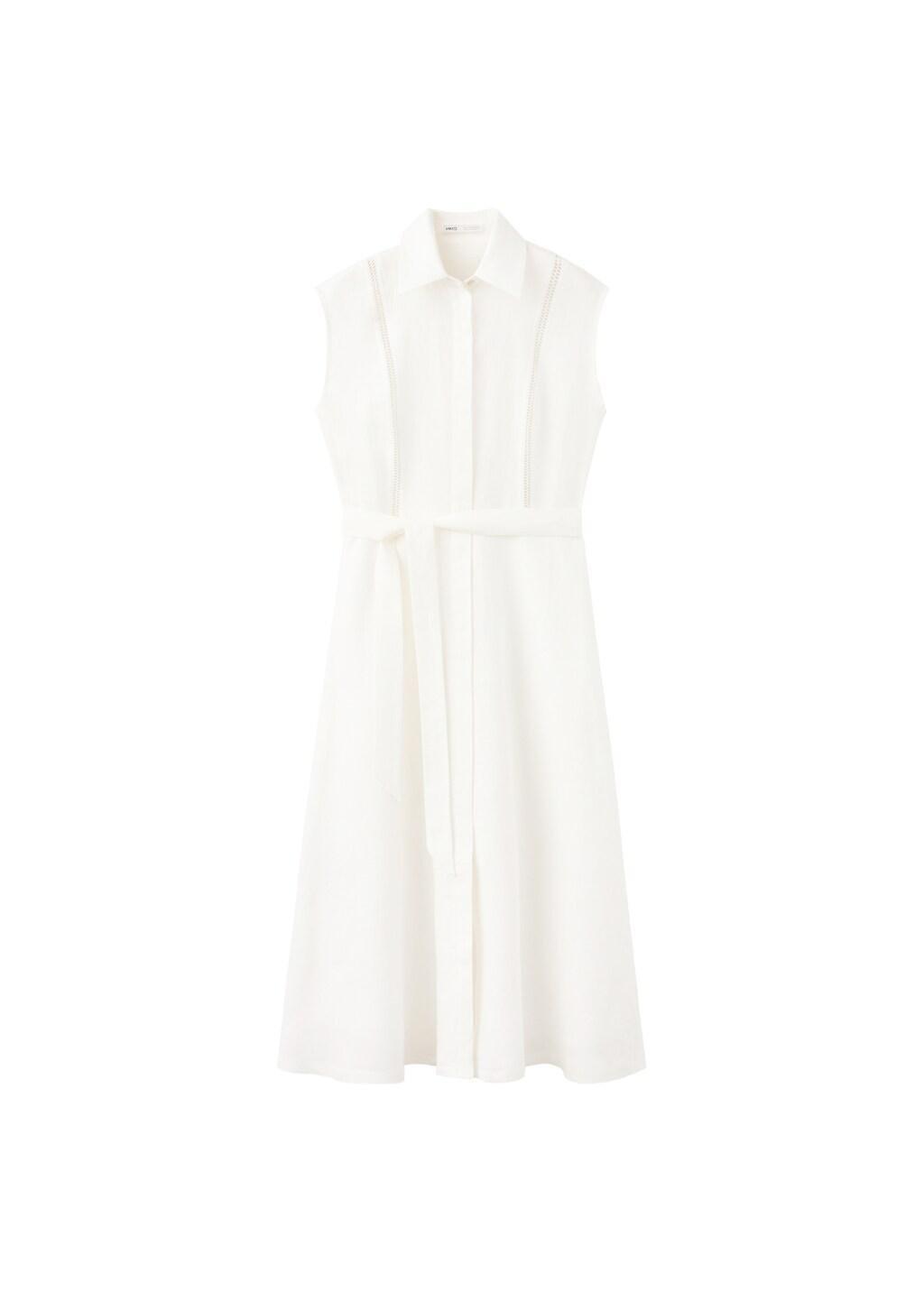 Beige Linen Shirt Dress With Bow, 0201_05, large image number 6