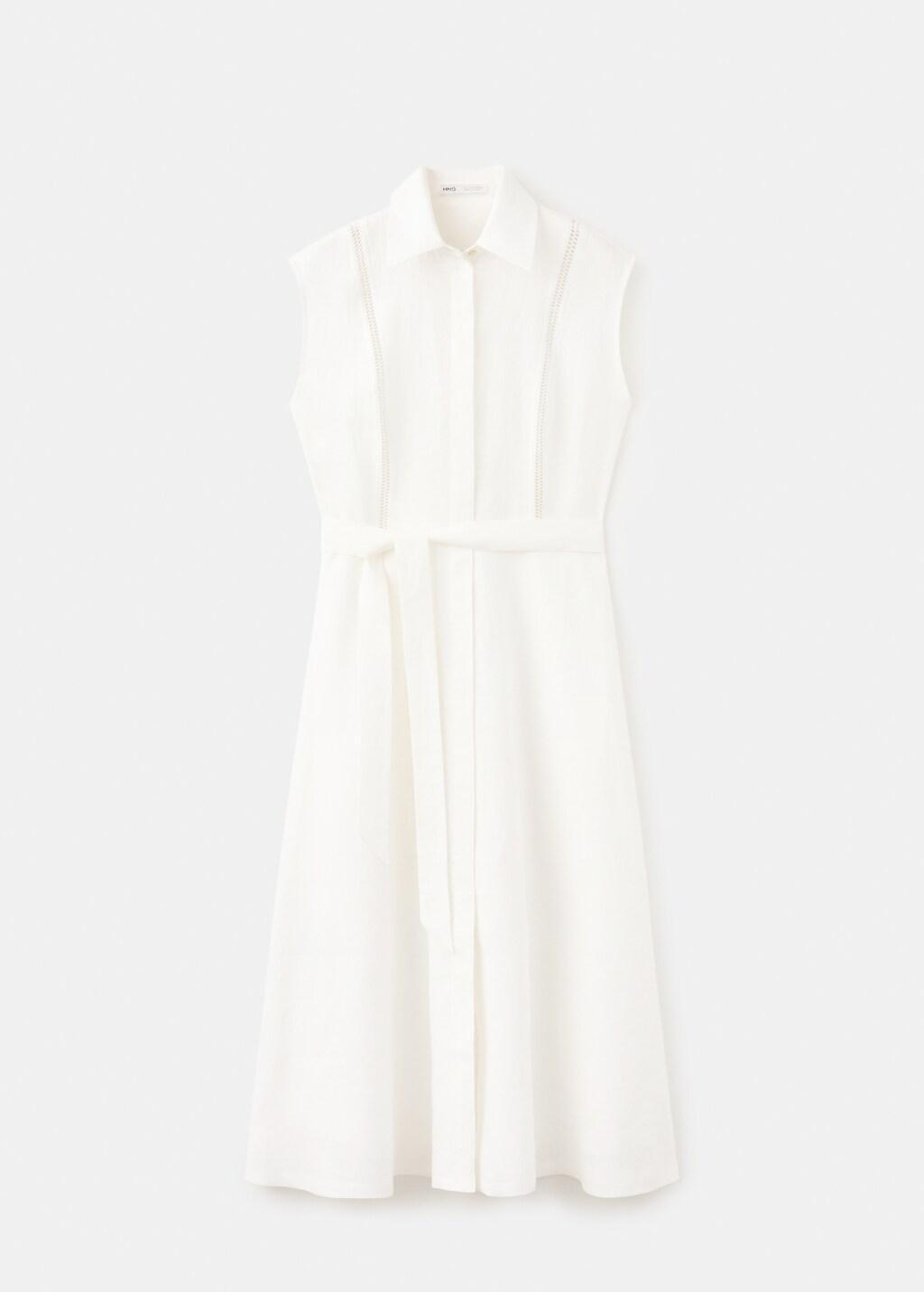 Beige Linen Shirt Dress With Bow, 0201_05, large image number 7