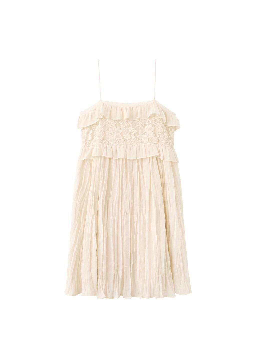 LIGHT BEIGE Wrinkled effect lace dress, 0201_08, large image number 5