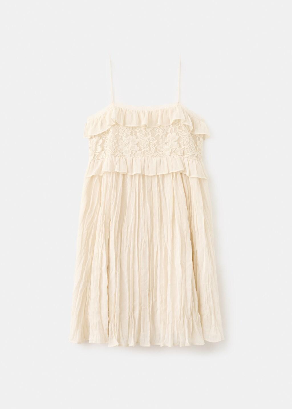 LIGHT BEIGE Wrinkled effect lace dress, 0201_08, large image number 6