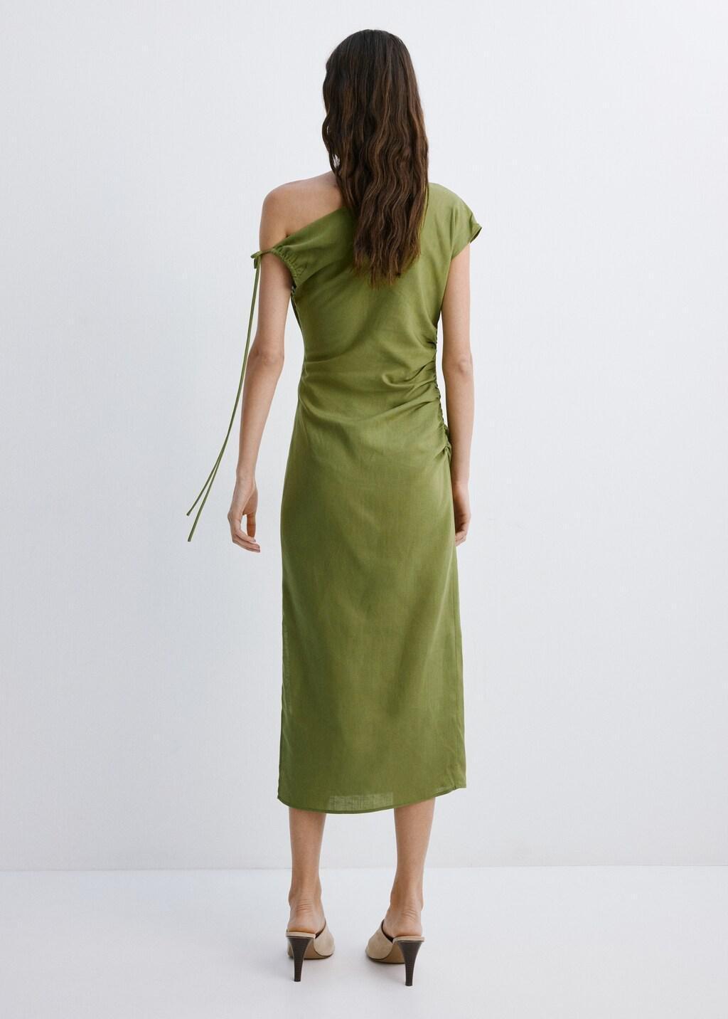 Green Asymmetric Side Ruched Dress, 0201_43, medium