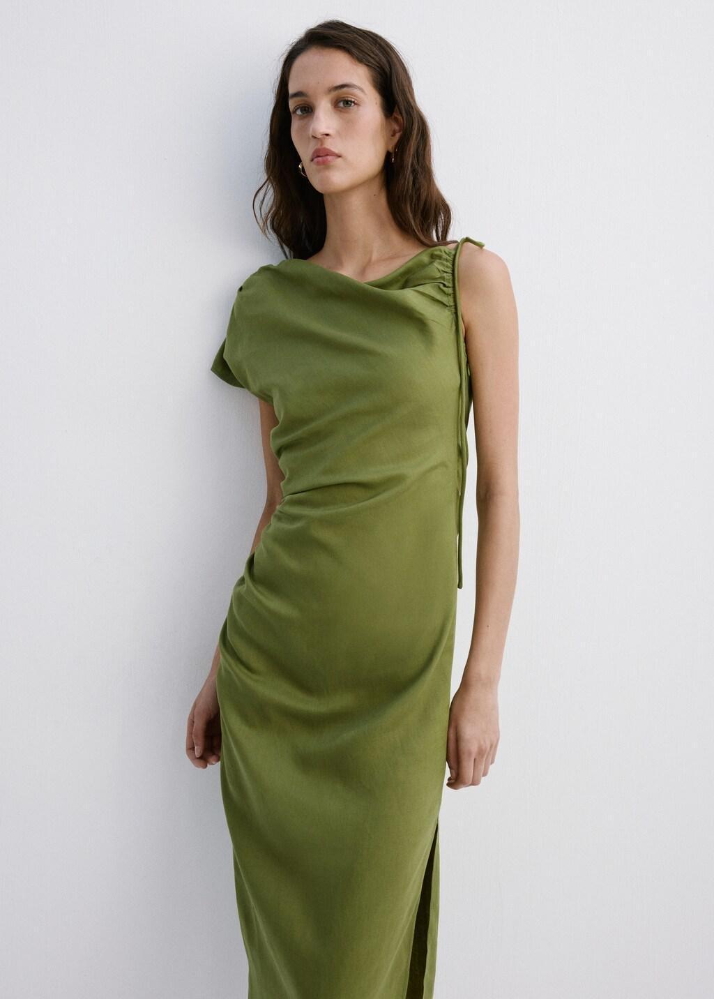 Green Asymmetric Side Ruched Dress, 0201_43, large image number 2