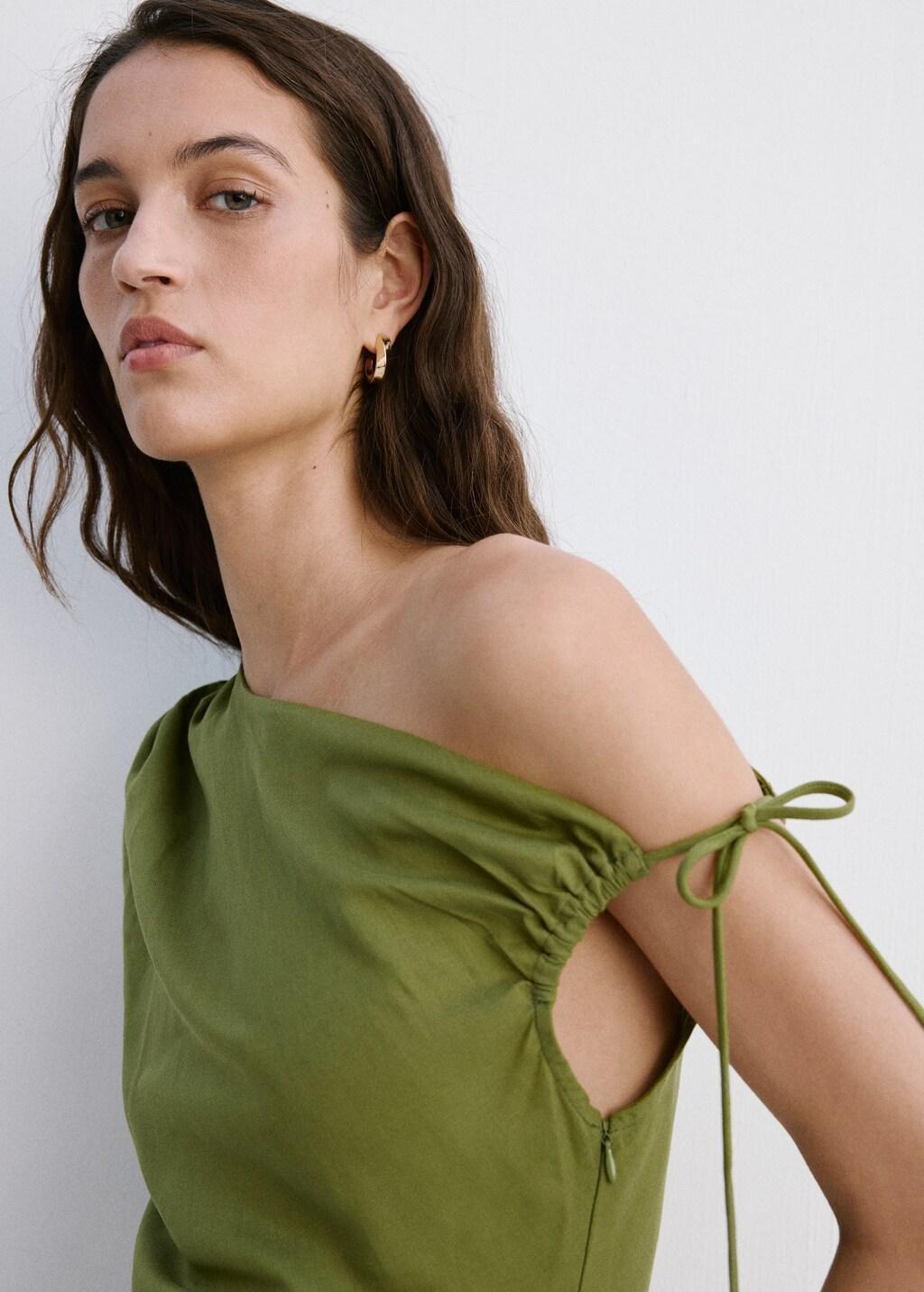 Green Asymmetric Side Ruched Dress, 0201_43, large image number 3