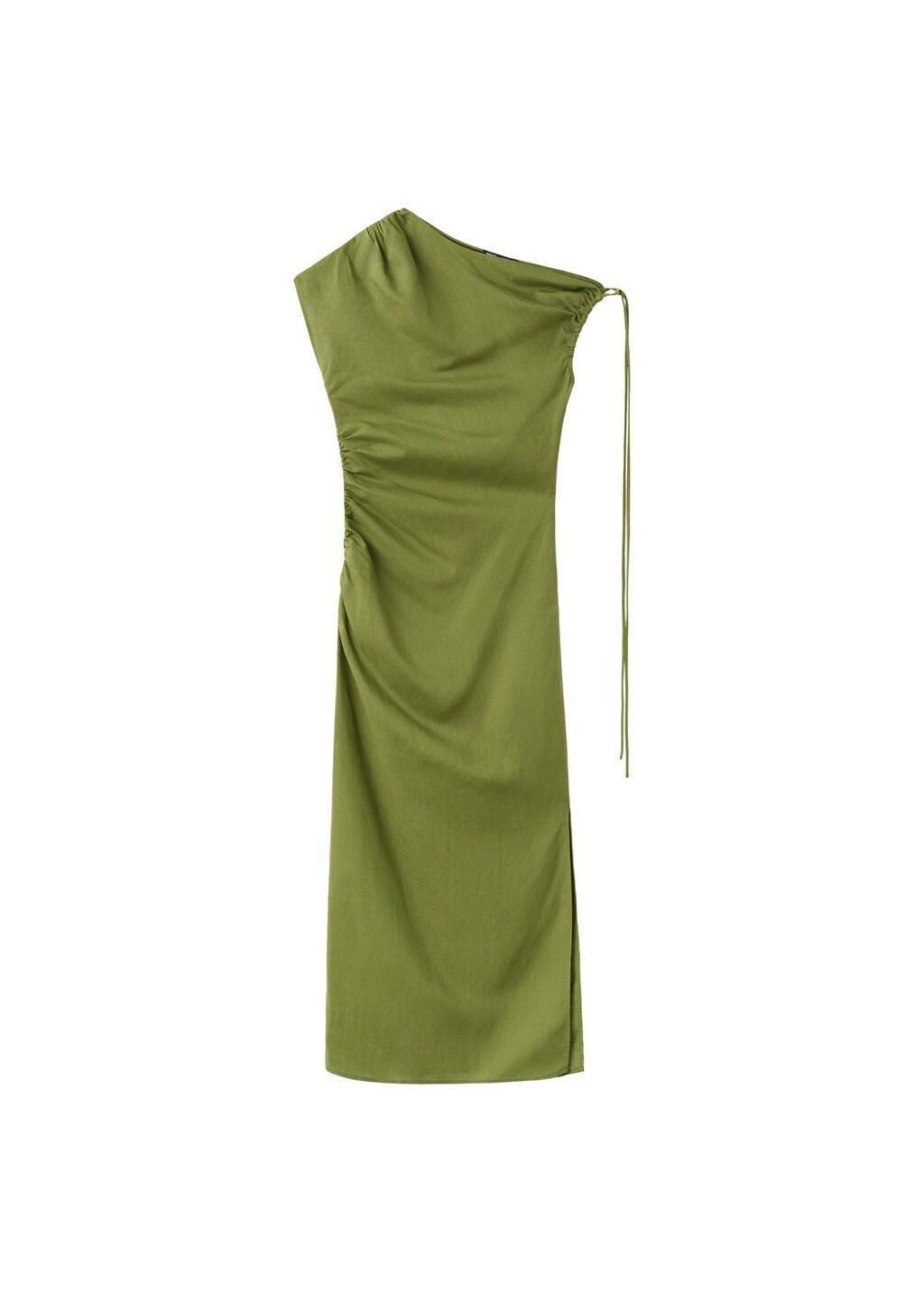 Green Asymmetric Side Ruched Dress, 0201_43, large image number 4