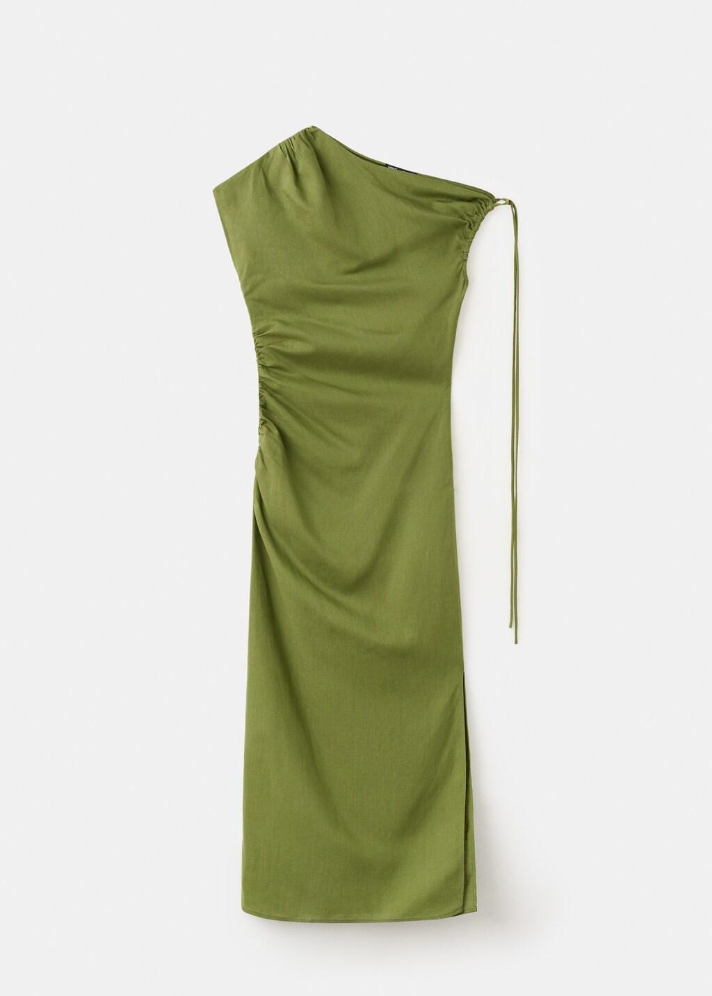 Green Asymmetric Side Ruched Dress, 0201_43, large image number 5