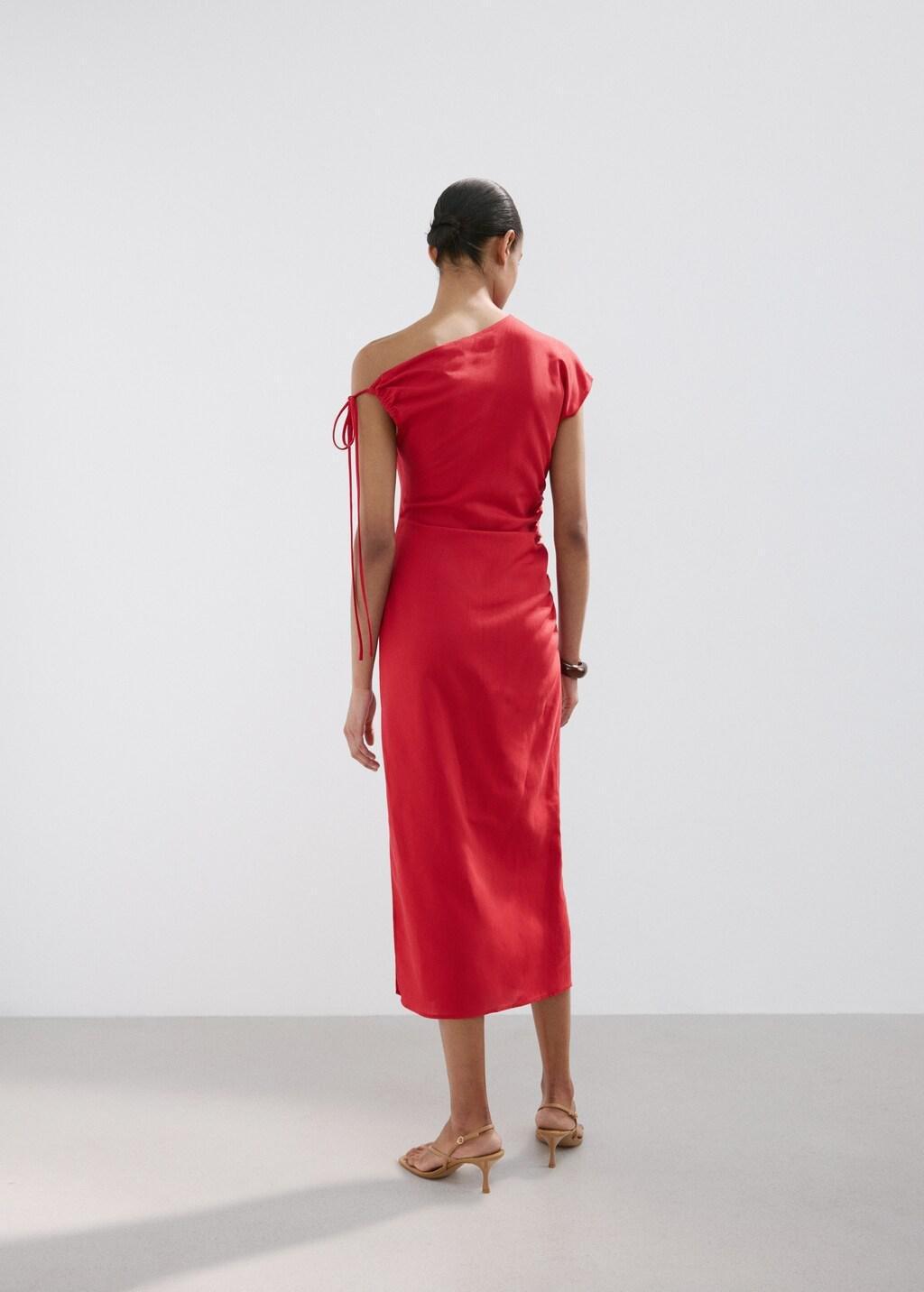 Red Asymmetric Side Ruched Dress, 0201_70, large image number 2