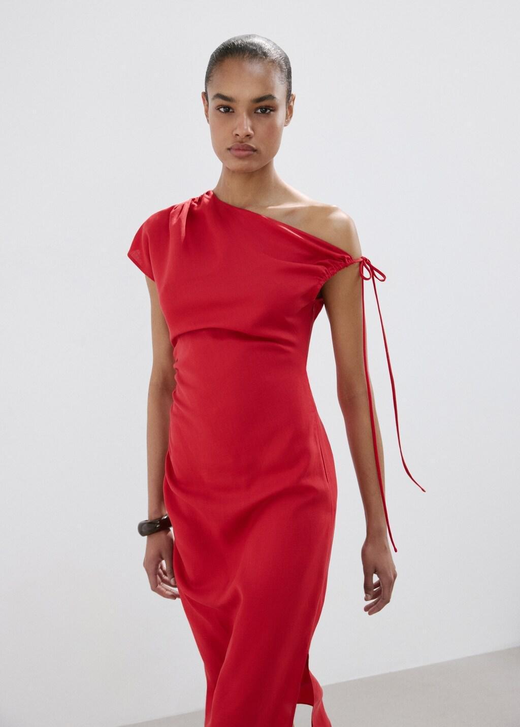 Red Asymmetric Side Ruched Dress, 0201_70, large image number 3