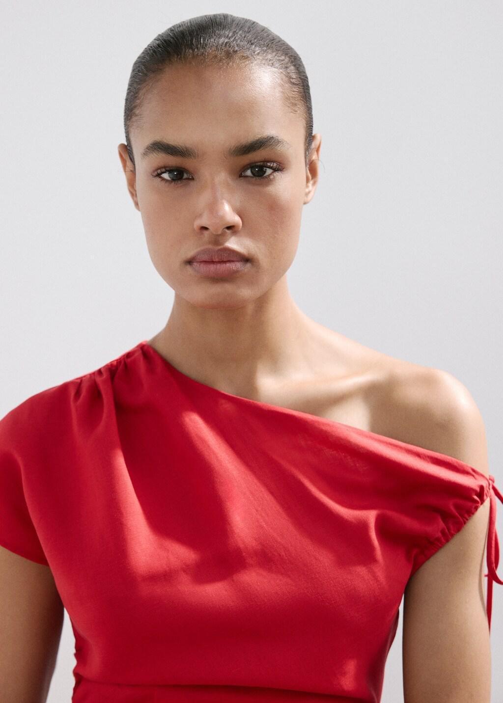 Red Asymmetric Side Ruched Dress, 0201_70, large image number 4