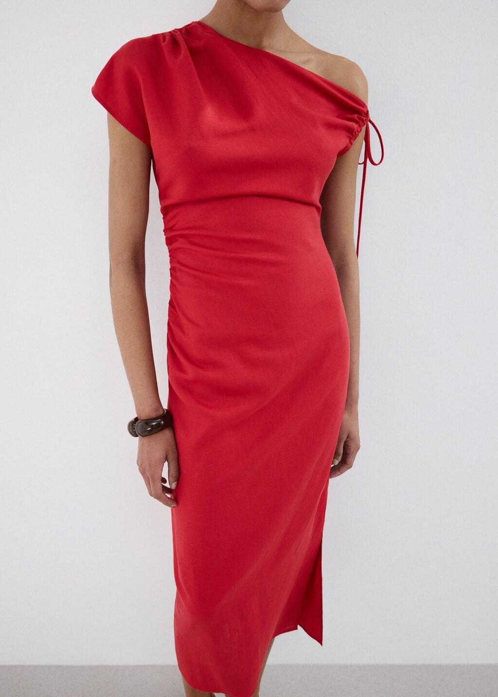 Red Asymmetric Side Ruched Dress, 0201_70, large image number 7