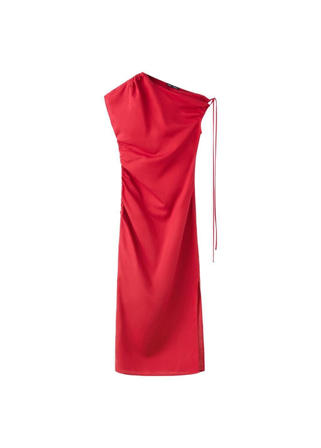 Red Asymmetric Side Ruched Dress, 0201_70, large image number 8