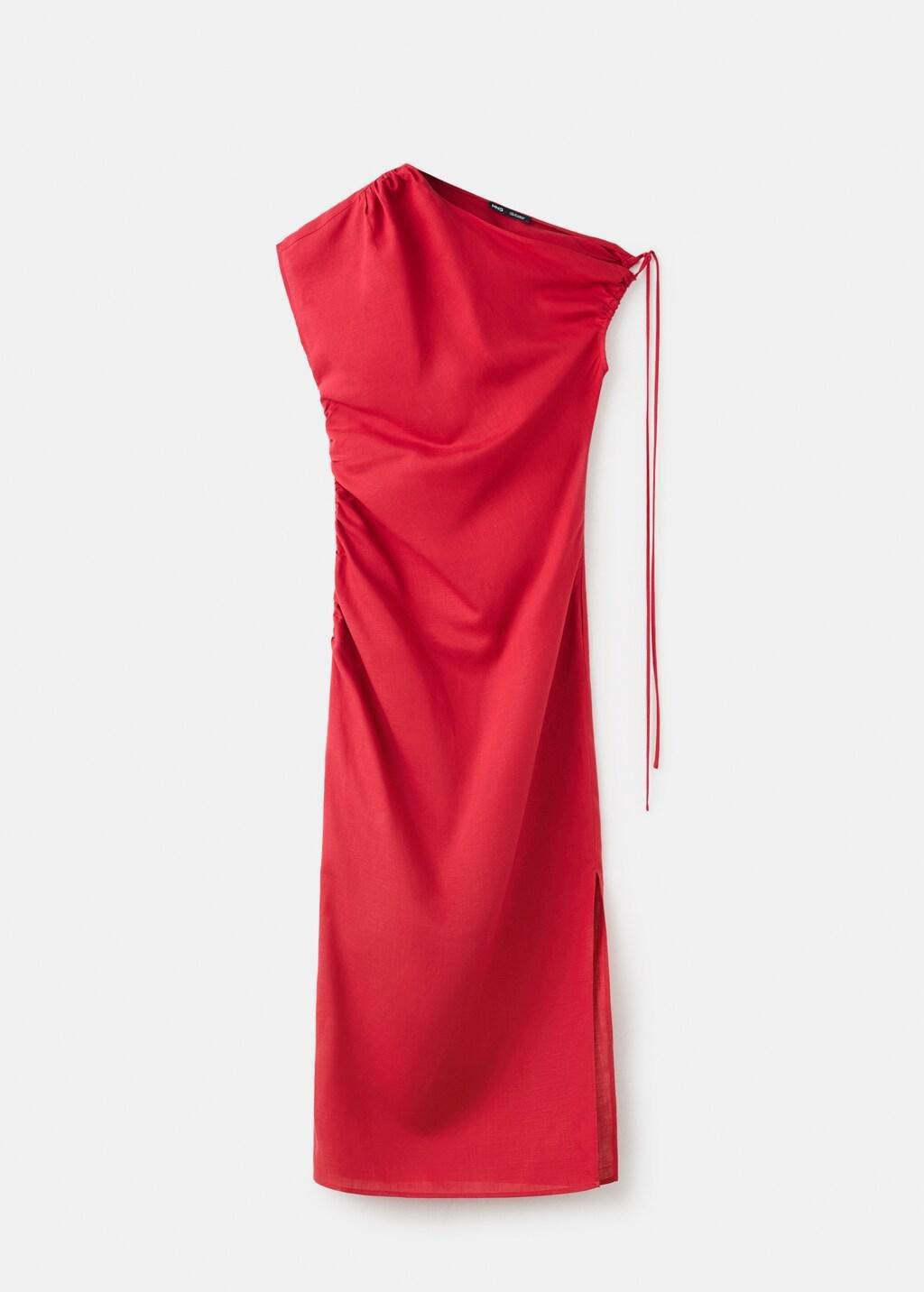 Red Asymmetric Side Ruched Dress, 0201_70, large image number 9