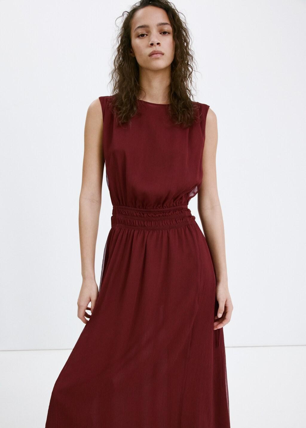 Red Flowy Dress With Gathered Waist, 0201_78, large image number 2