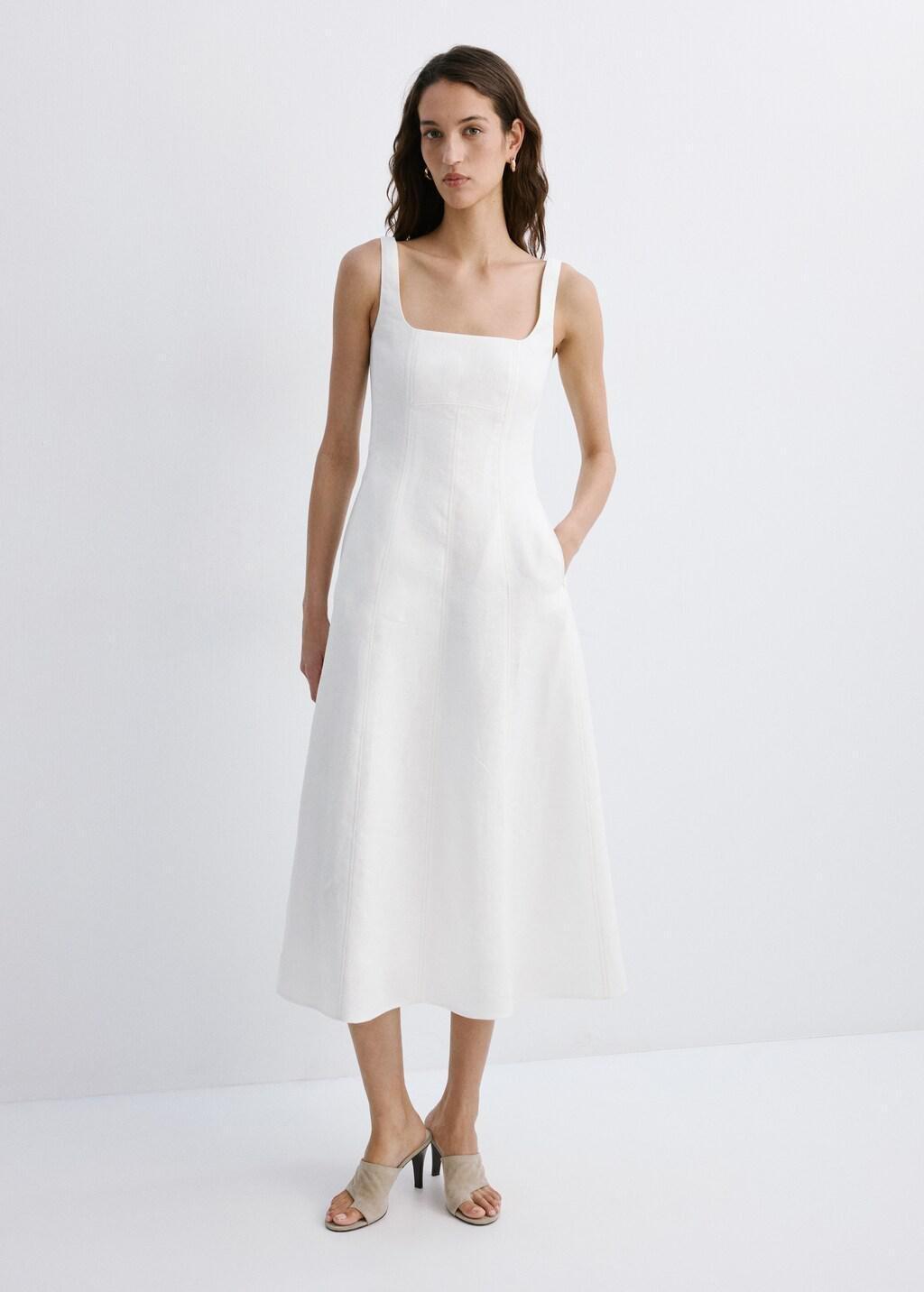 White A-Line Linen Dress, 0201_01, large image number 0