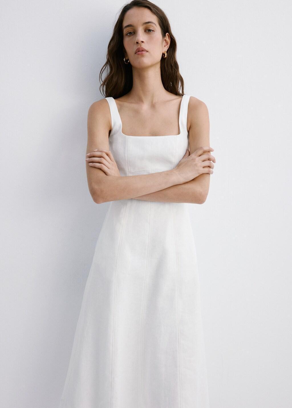 White A-Line Linen Dress, 0201_01, large image number 3