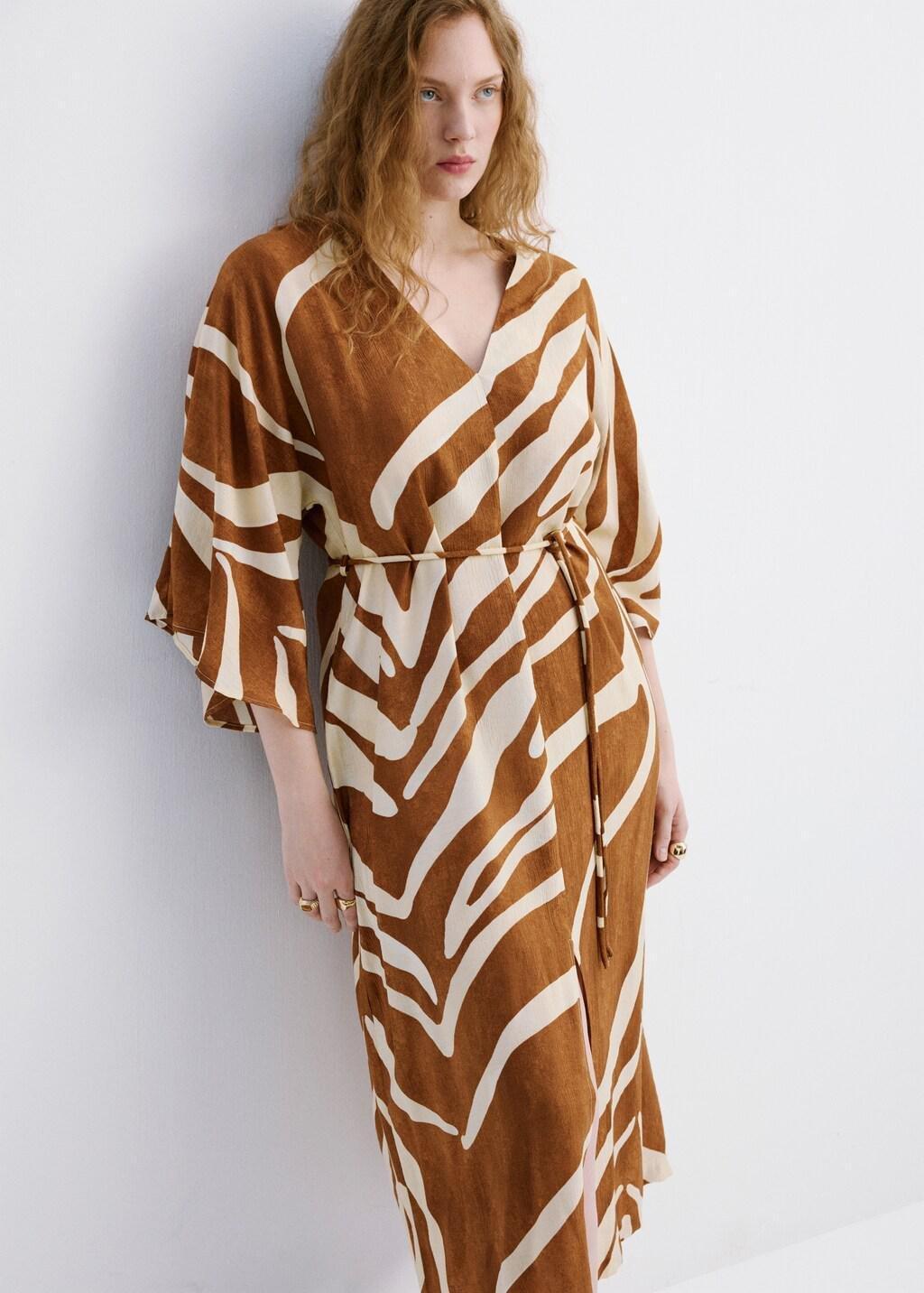 Brown Printed Cotton Dress, 0201_30, large image number 6