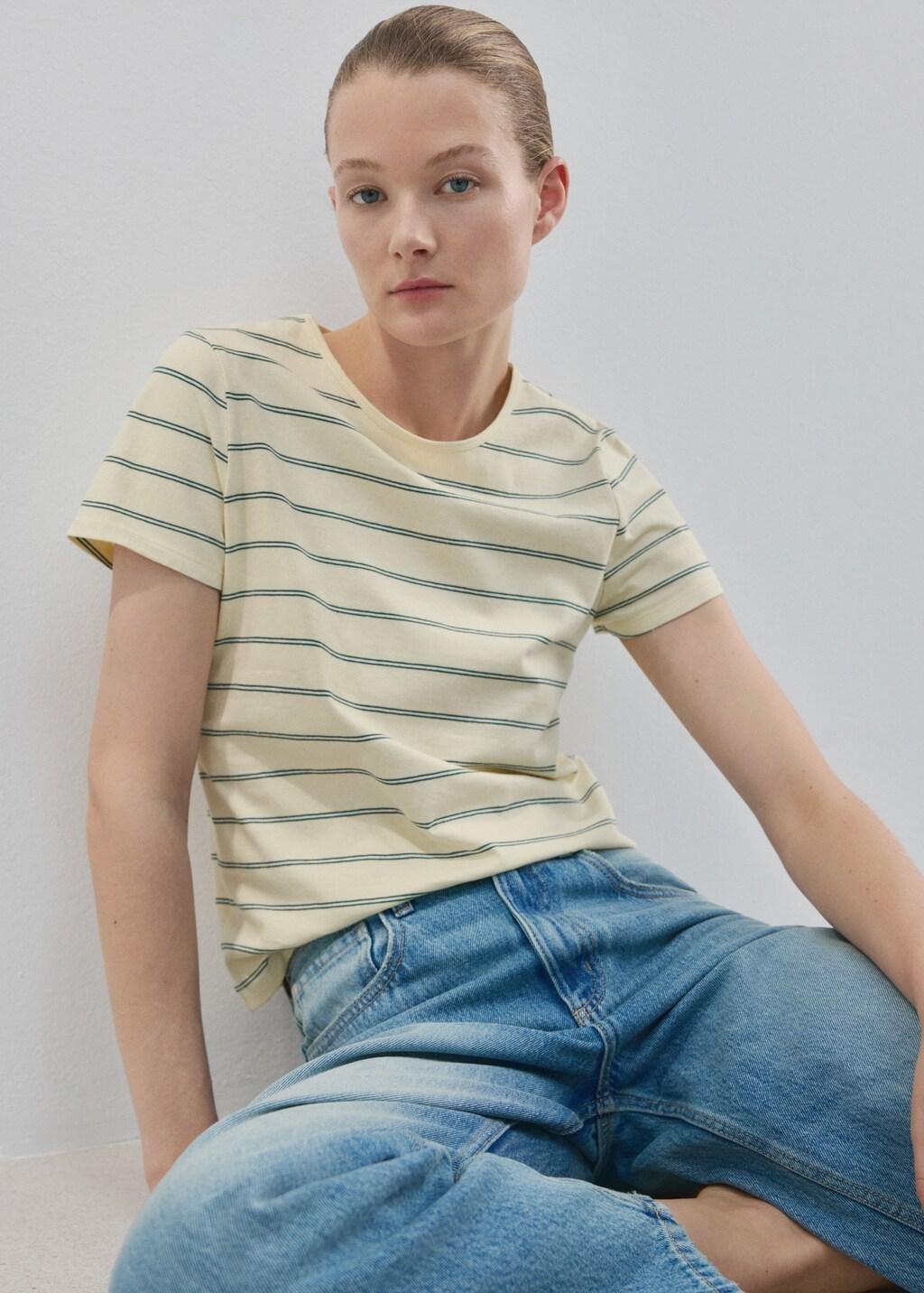 Yellow Striped Cotton T-Shirt, 0201_11, large image number 3