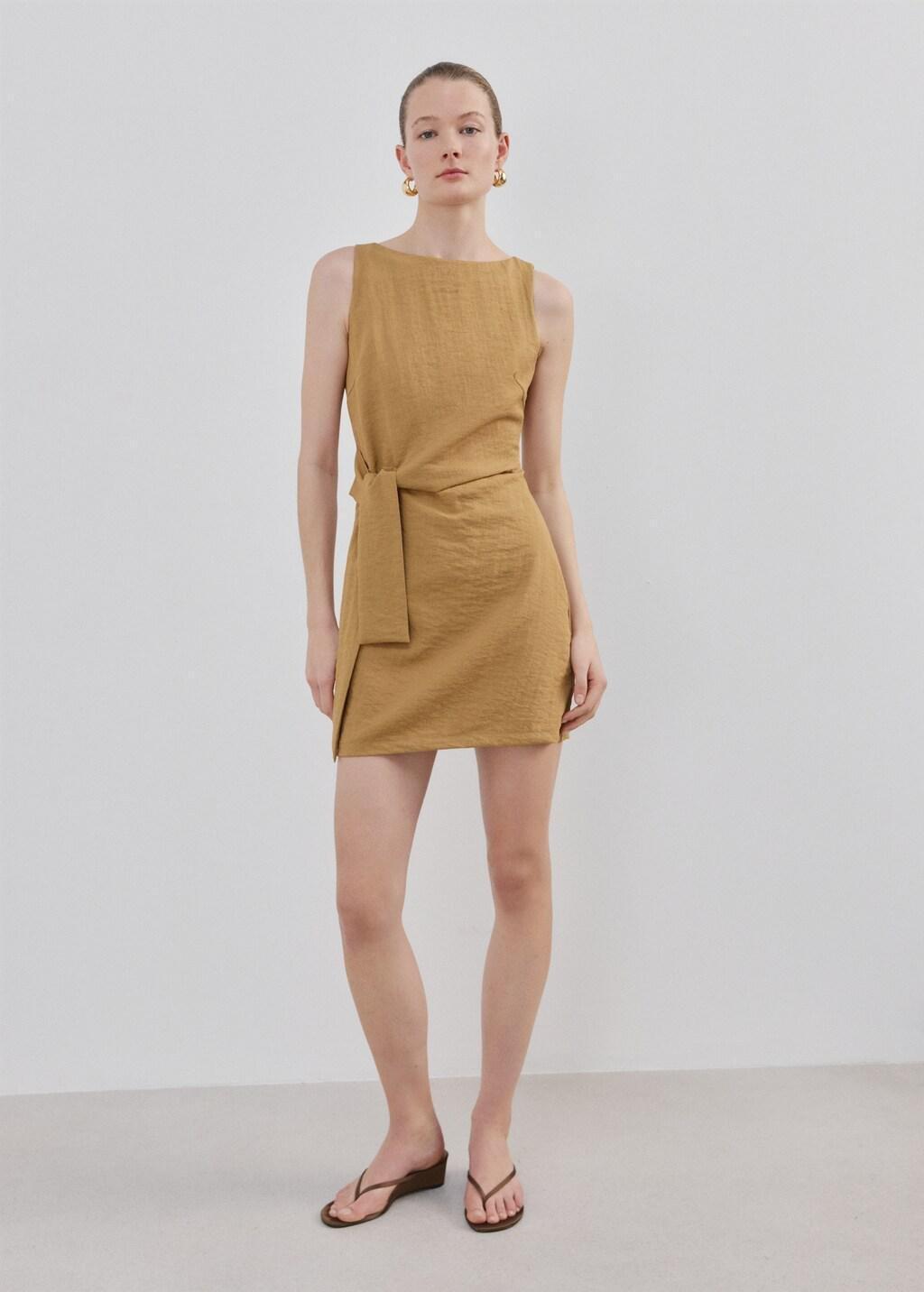Brown Bow Short Dress, Medium Brown, large image number 0